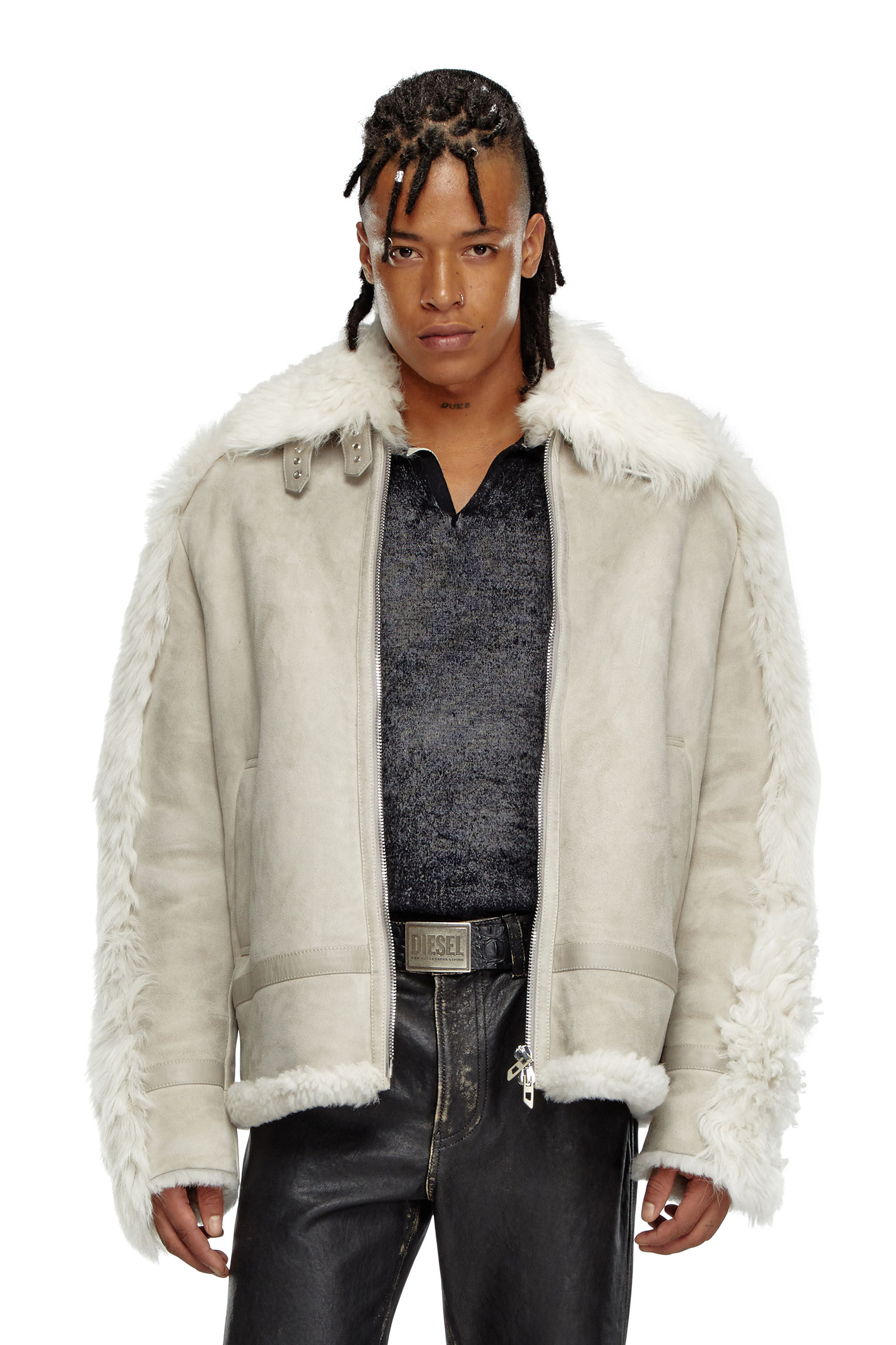 Diesel - L-OMER, Man's Shearling jacket in Grey - 3