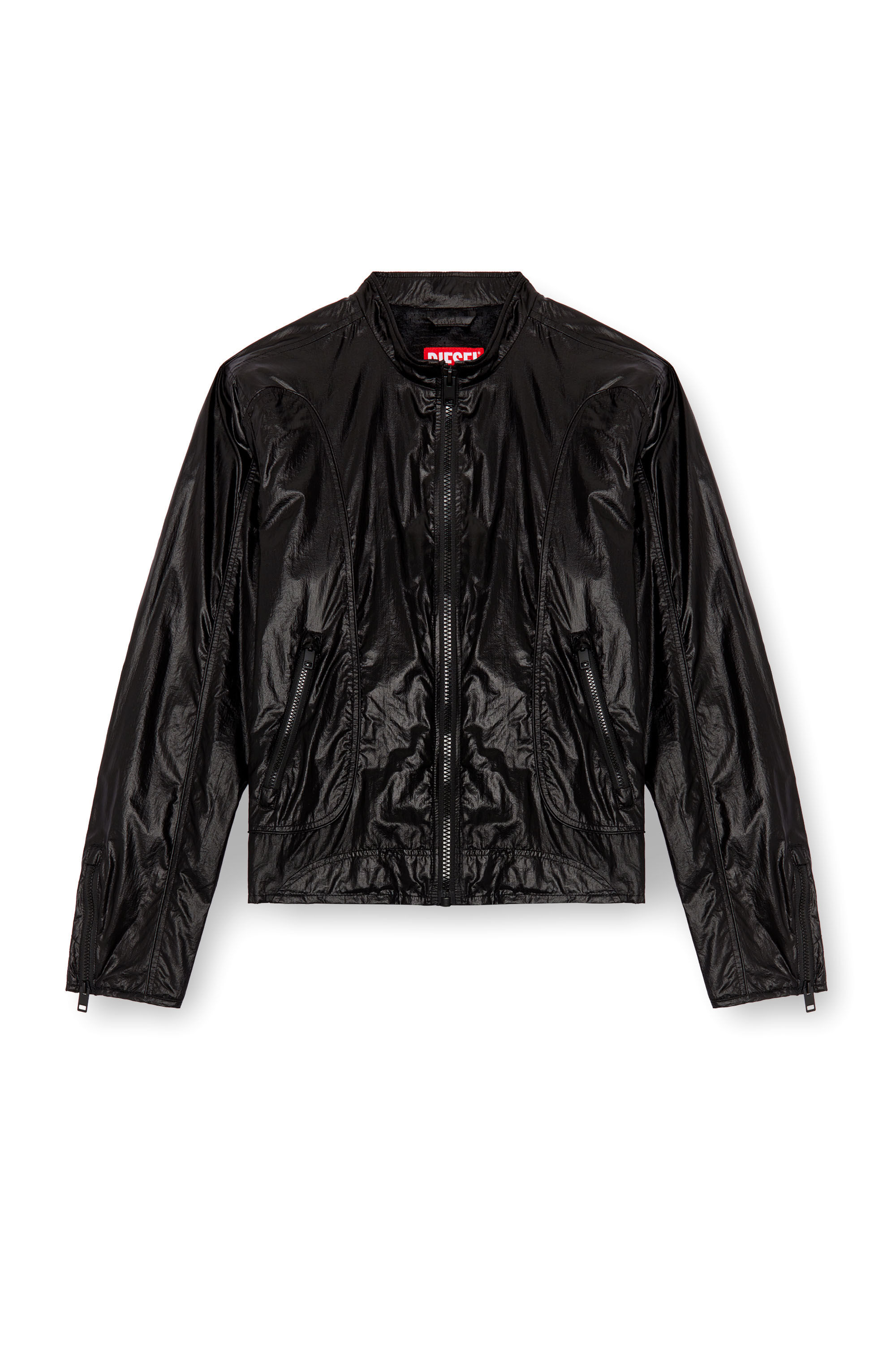 Diesel - J-CLAYS, Man's Biker jacket in shiny ripstop in Black - 2