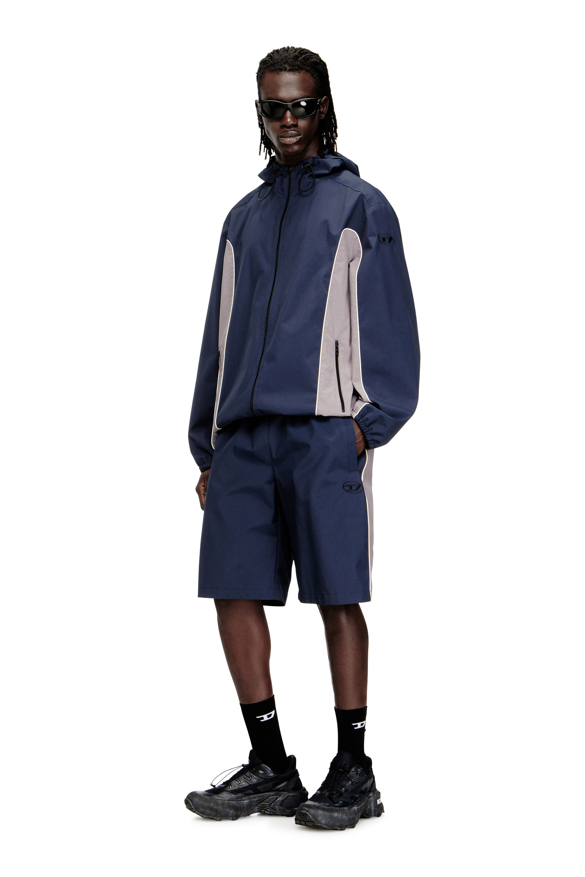 Diesel - P-HIVES-SHORT-DGAM, Man's Nylon shorts with contrast piping in Blue - 1