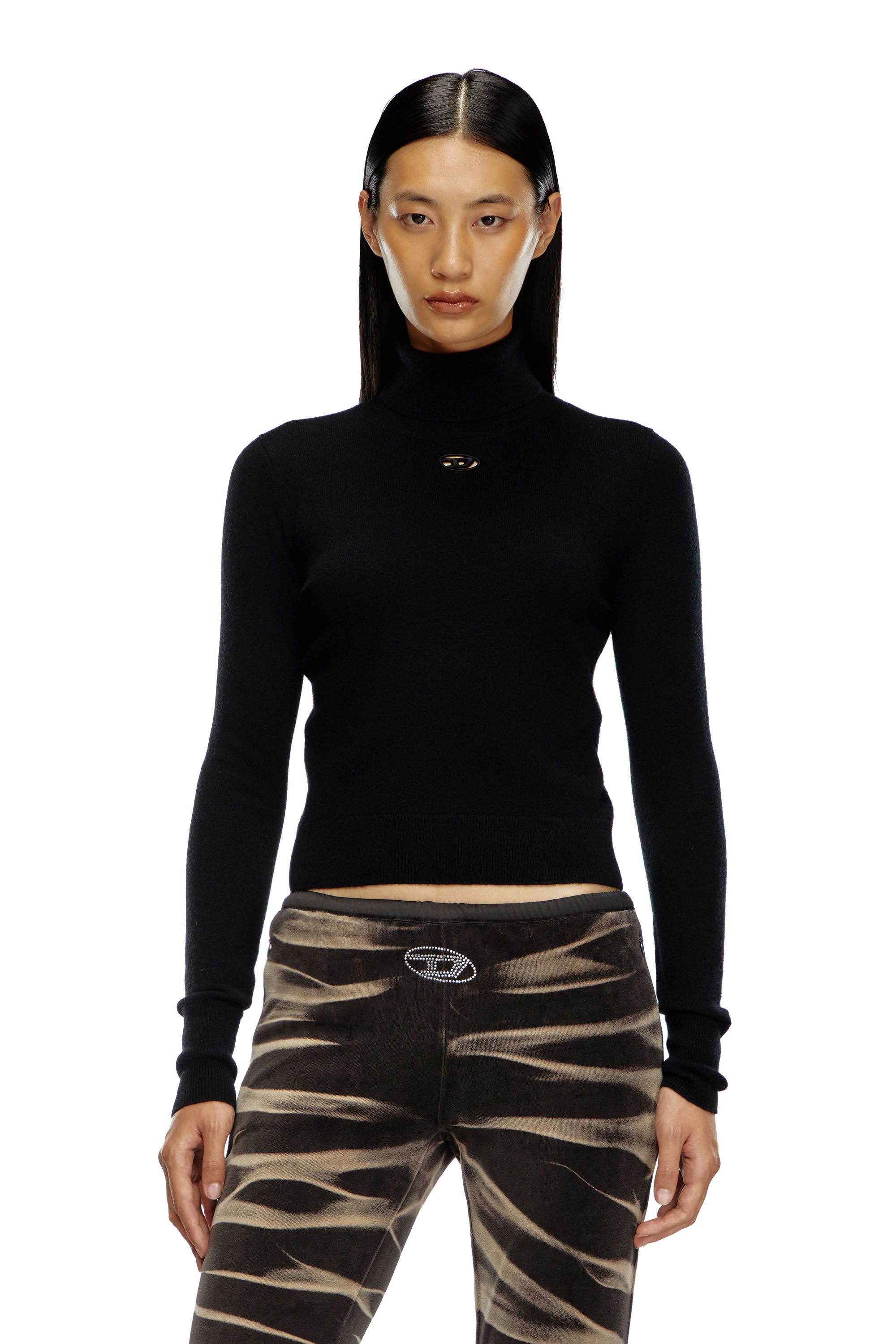 Diesel - M-AREESAX-TN, Woman's Turtleneck jumper in wool and cashmere in Black - 3