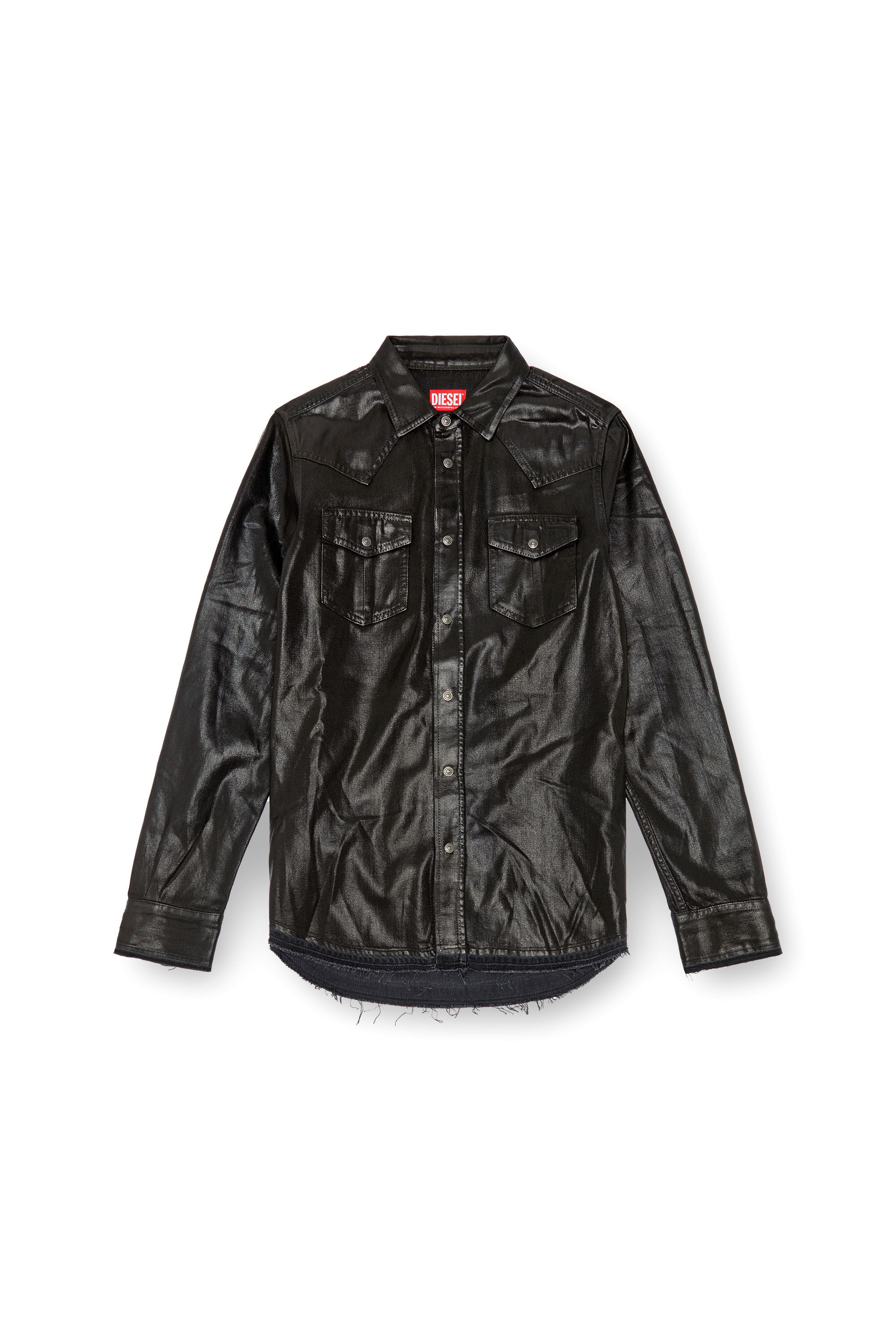 Diesel - D-VEGA, Man's Overshirt in coated tailoring denim in Black - 2