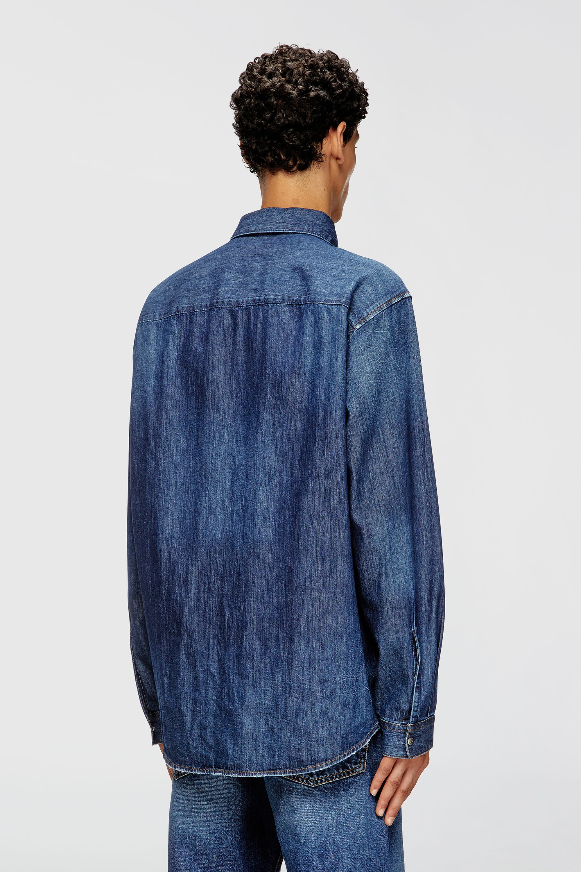 Diesel - D-SIMPLY, Man's Denim shirt with embroidered logo in Medium blue - 4