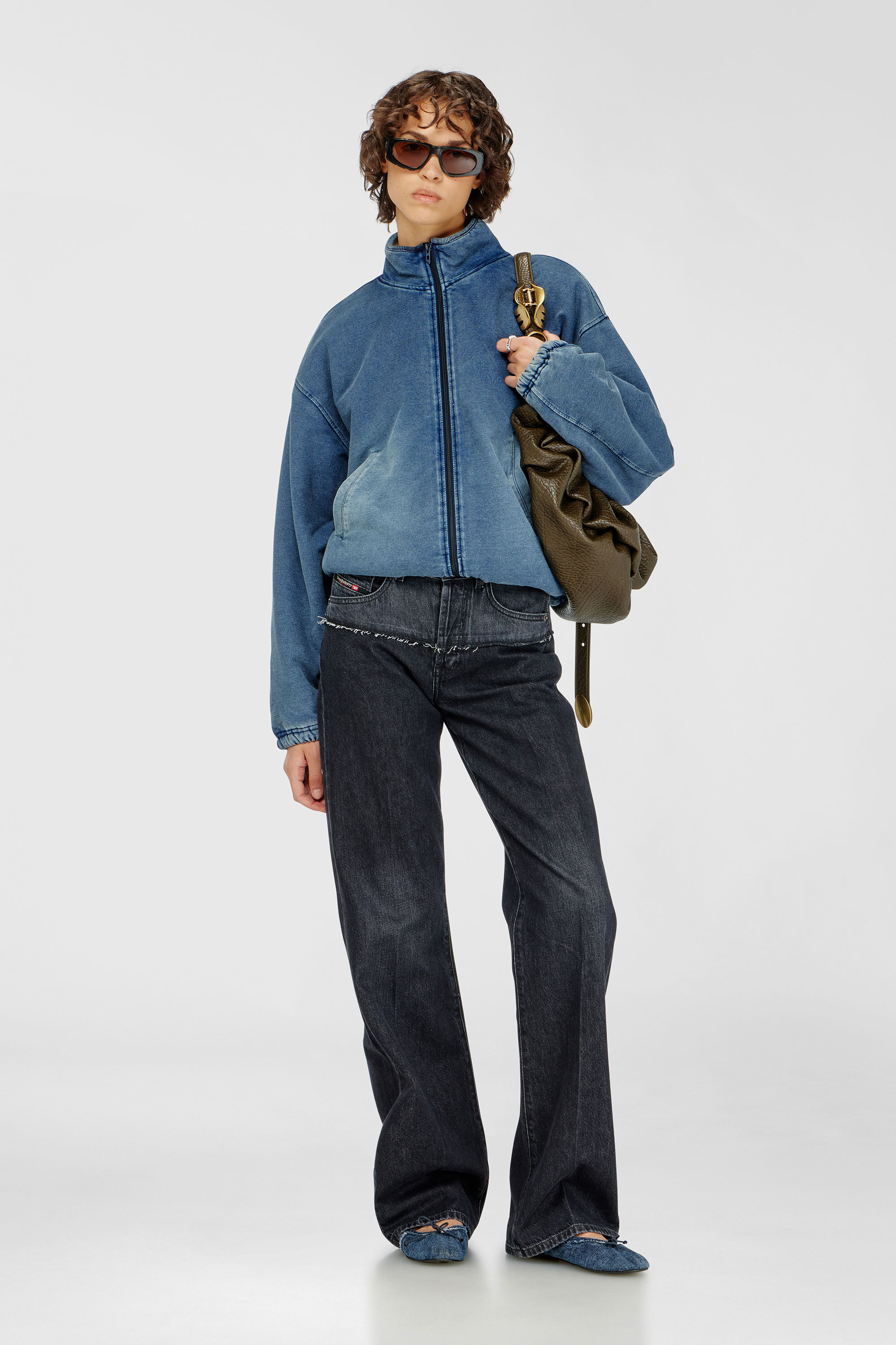 Diesel - G-LEAMY, Woman's Sweat jacket with denim effect in Medium blue - 1
