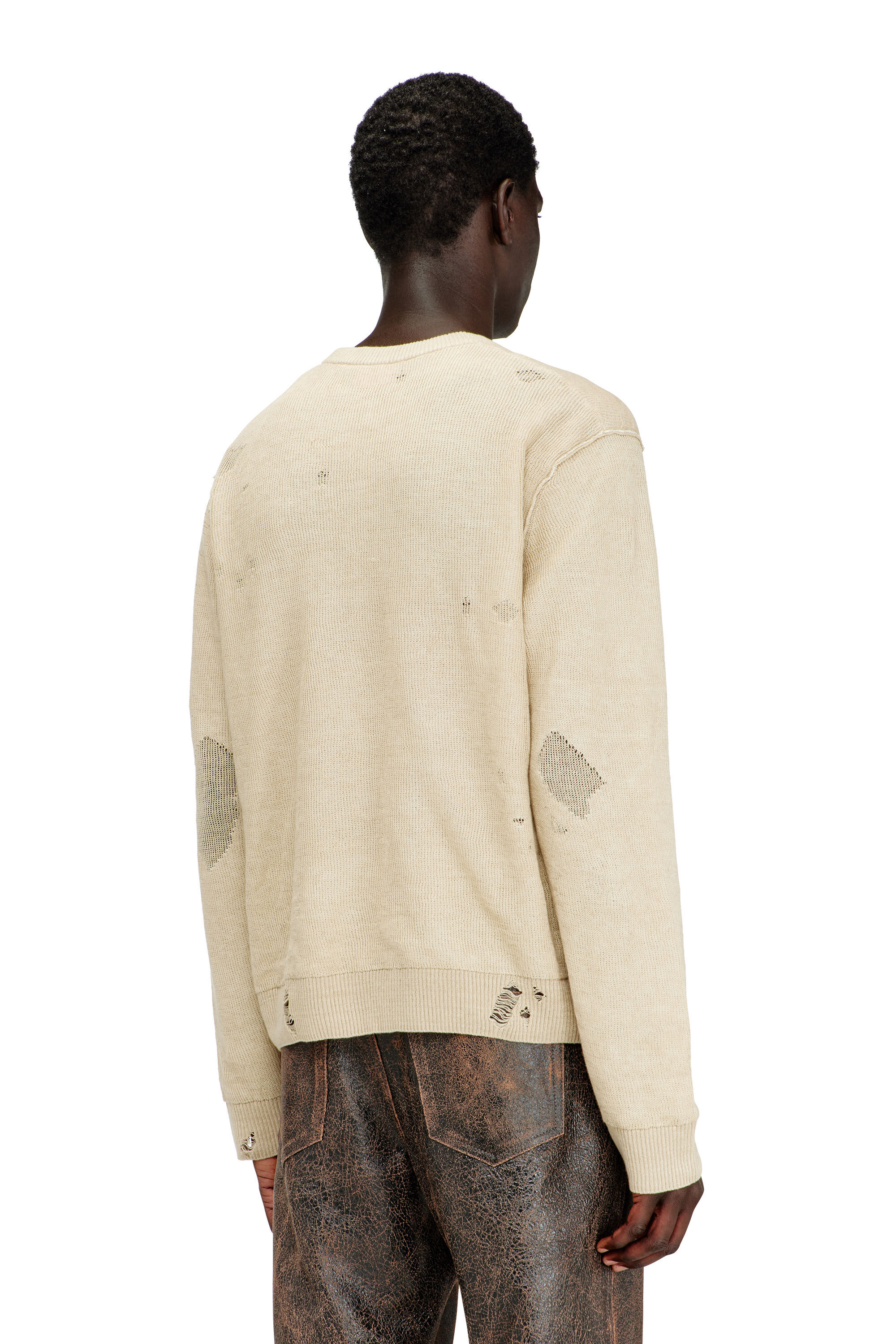 Diesel - K-DAIANAS, Man's Destroyed linen jumper in Light Brown - 4