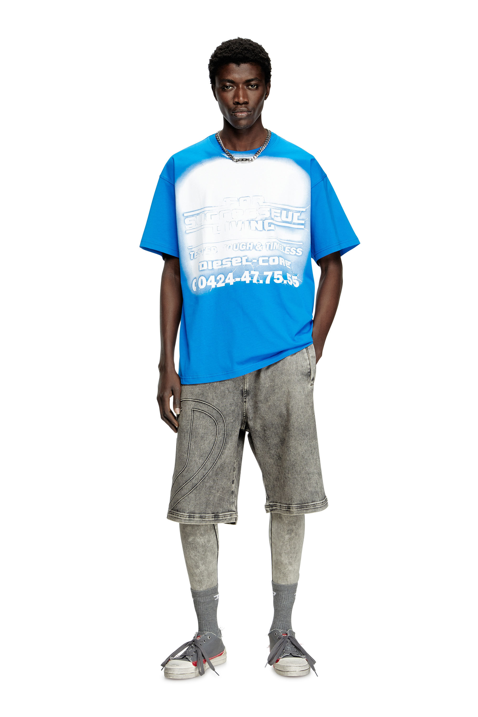 Diesel - T-BOXT-R15, Man's T-shirt with blowout logo graphic in Blue - 1