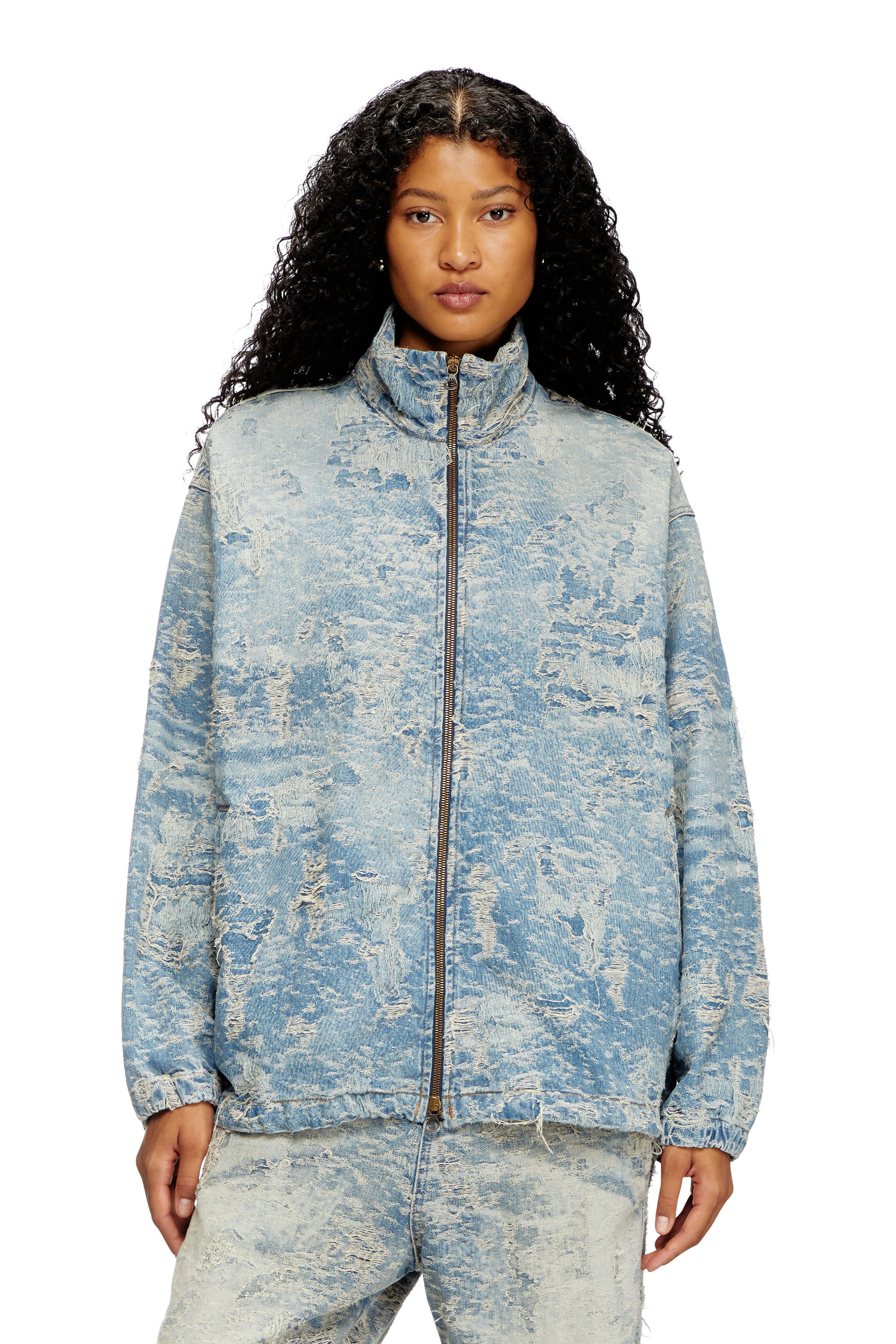 Diesel - D-KRAP-FSF, Unisex's Zip jacket in dirty jacquard denim in Light Blue - 3