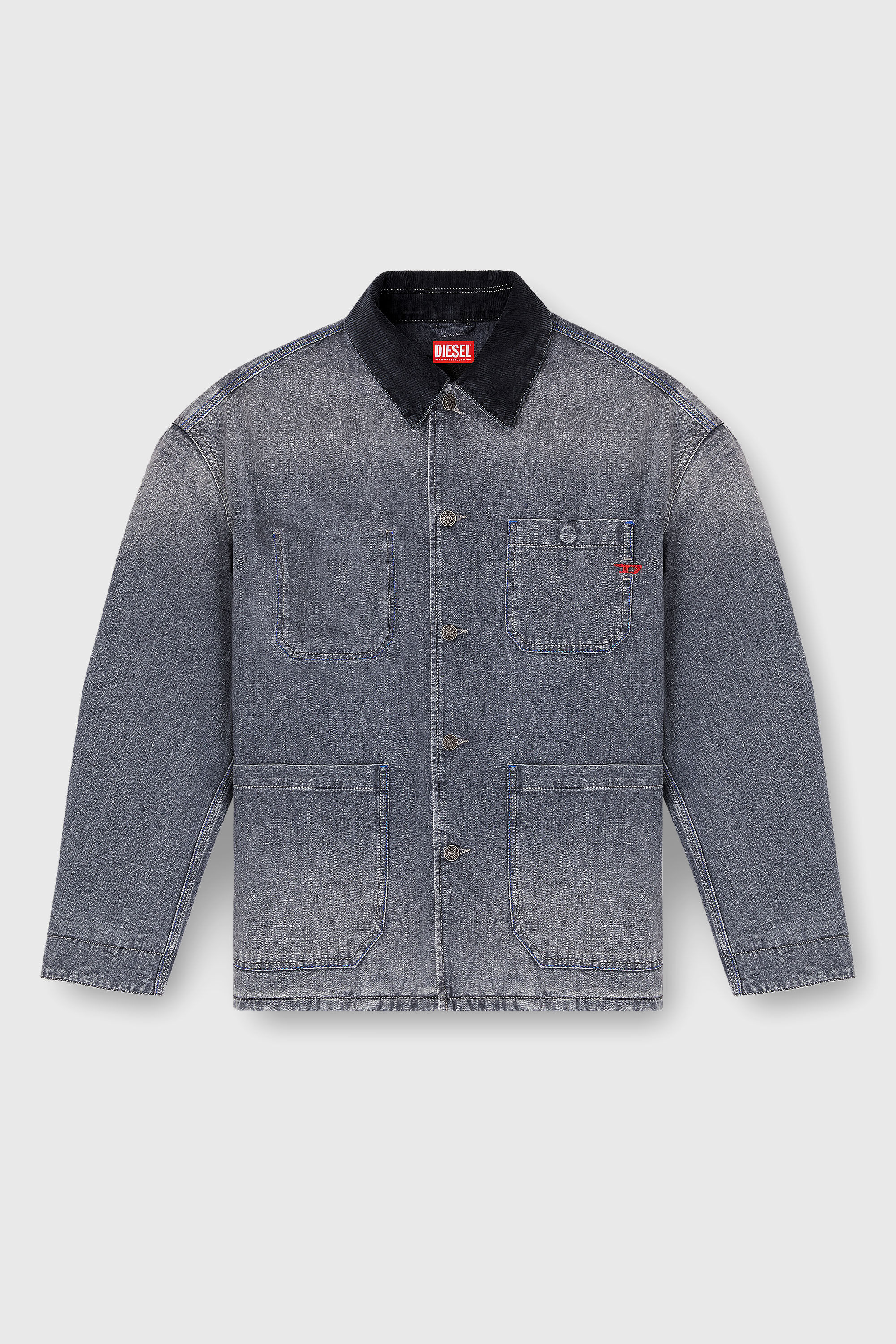 Diesel - D-STACK-U-L, Unisex's Utility-style denim jacket with contrasting collar in Grey - 2