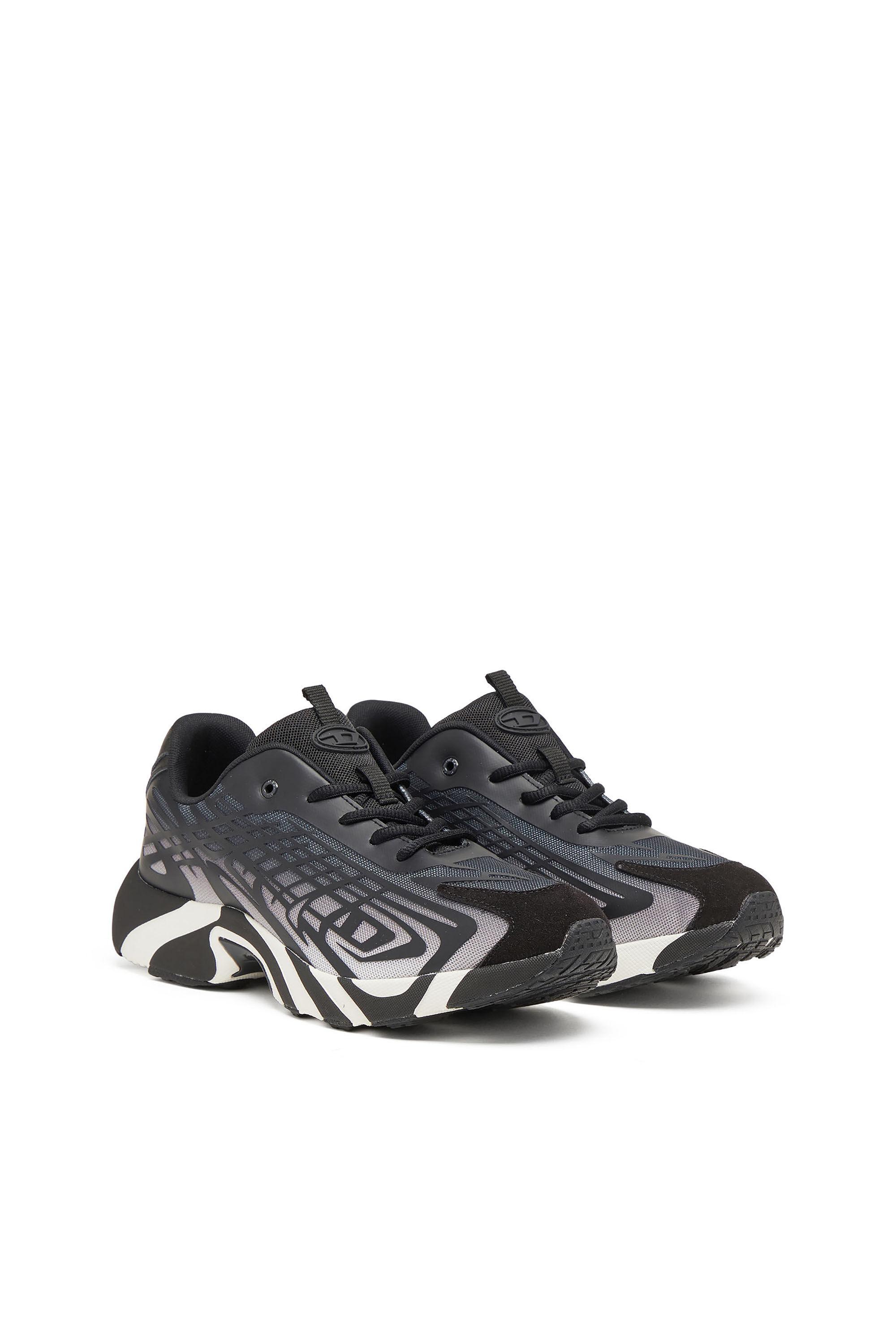 Diesel - S-D-VIT'S 500 LOW, Man's D-Vit-Sneakers in striped dégradé mesh in Black/White - 2