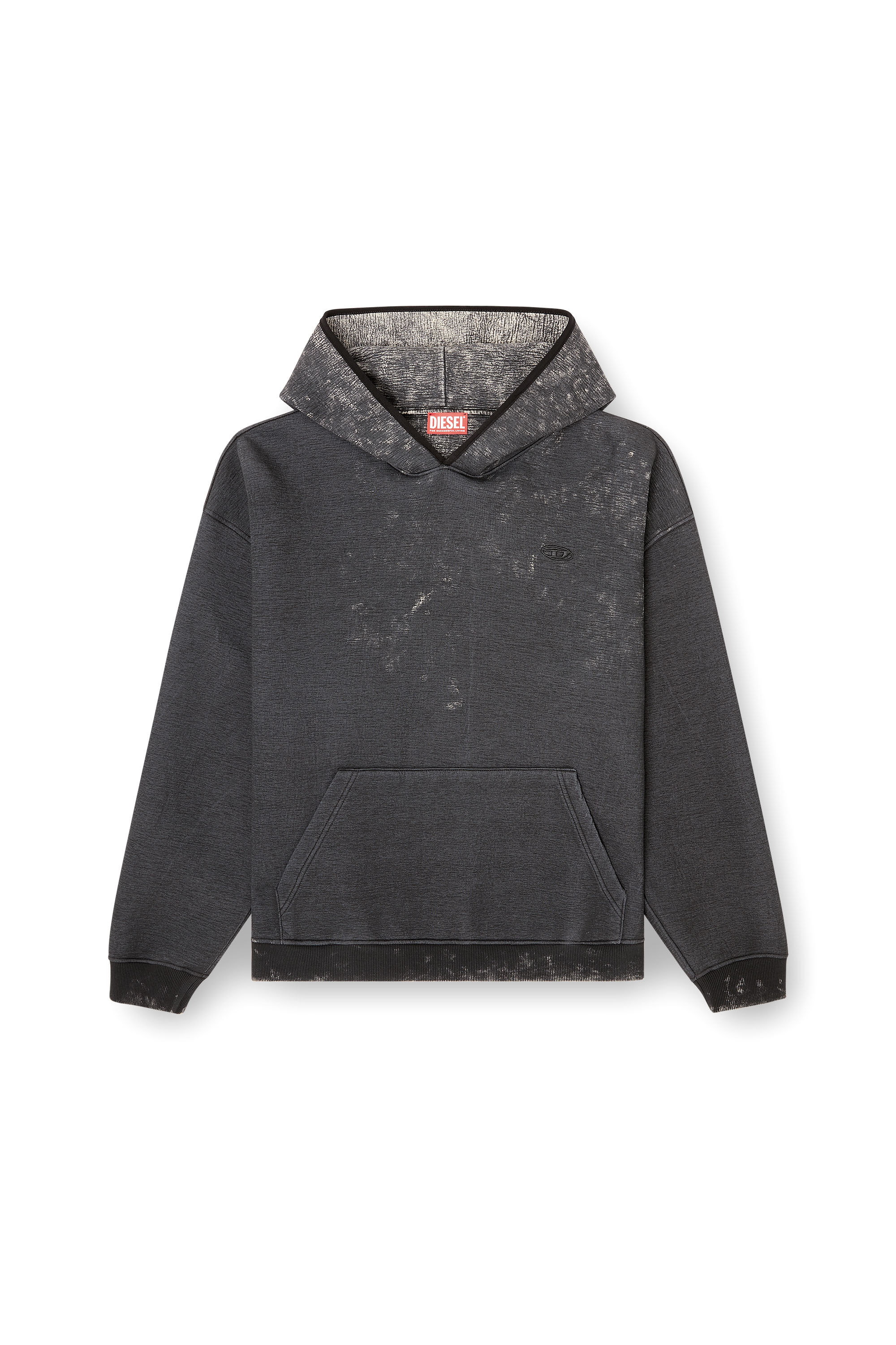 Diesel - S-BOXT-CHAN-HOOD, Man's Relaxed scuba hoodie with marble wash in Dark grey - 2