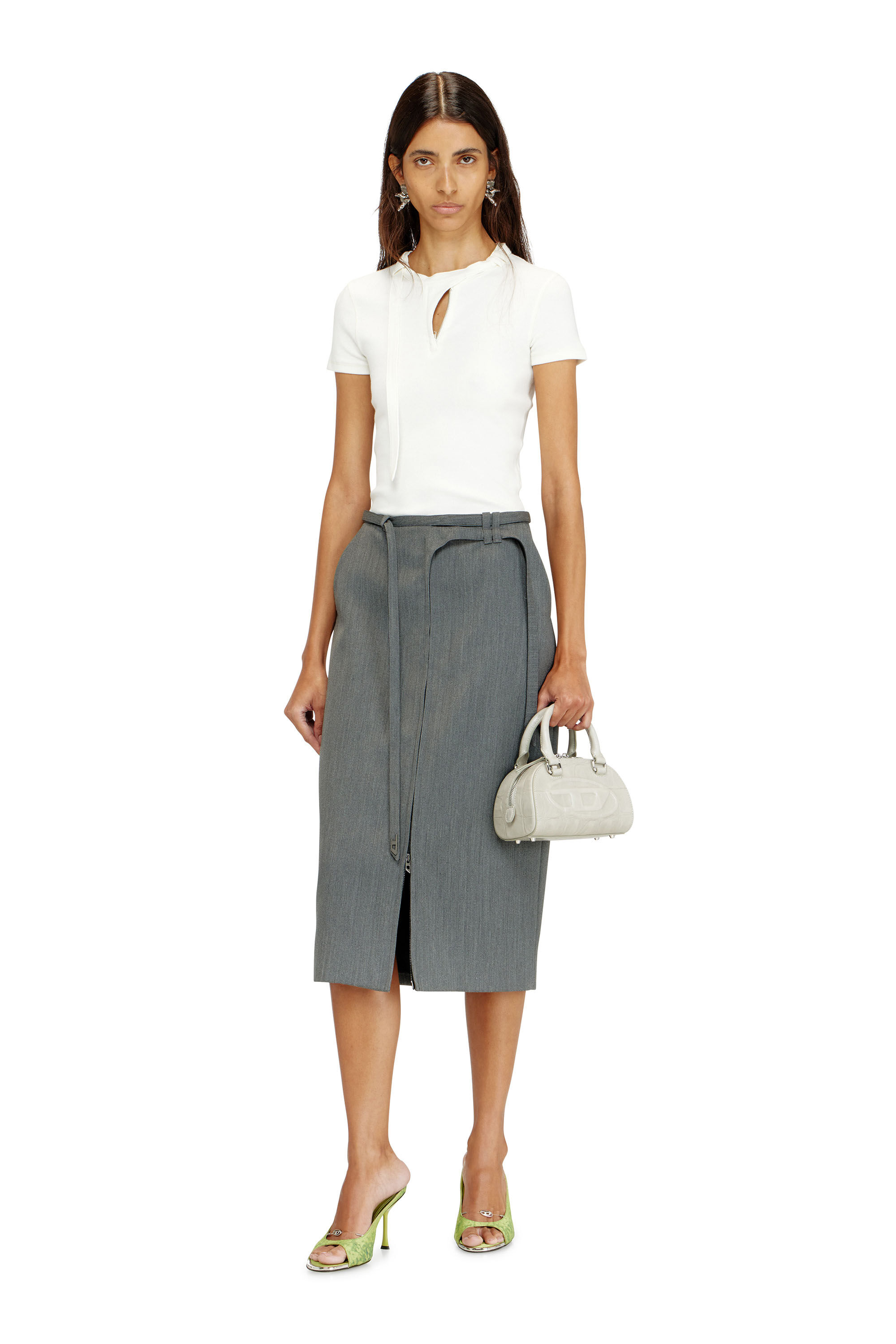 Diesel - T-IARAS, Woman's Rib-jersey top with biker neck strap in White - 1