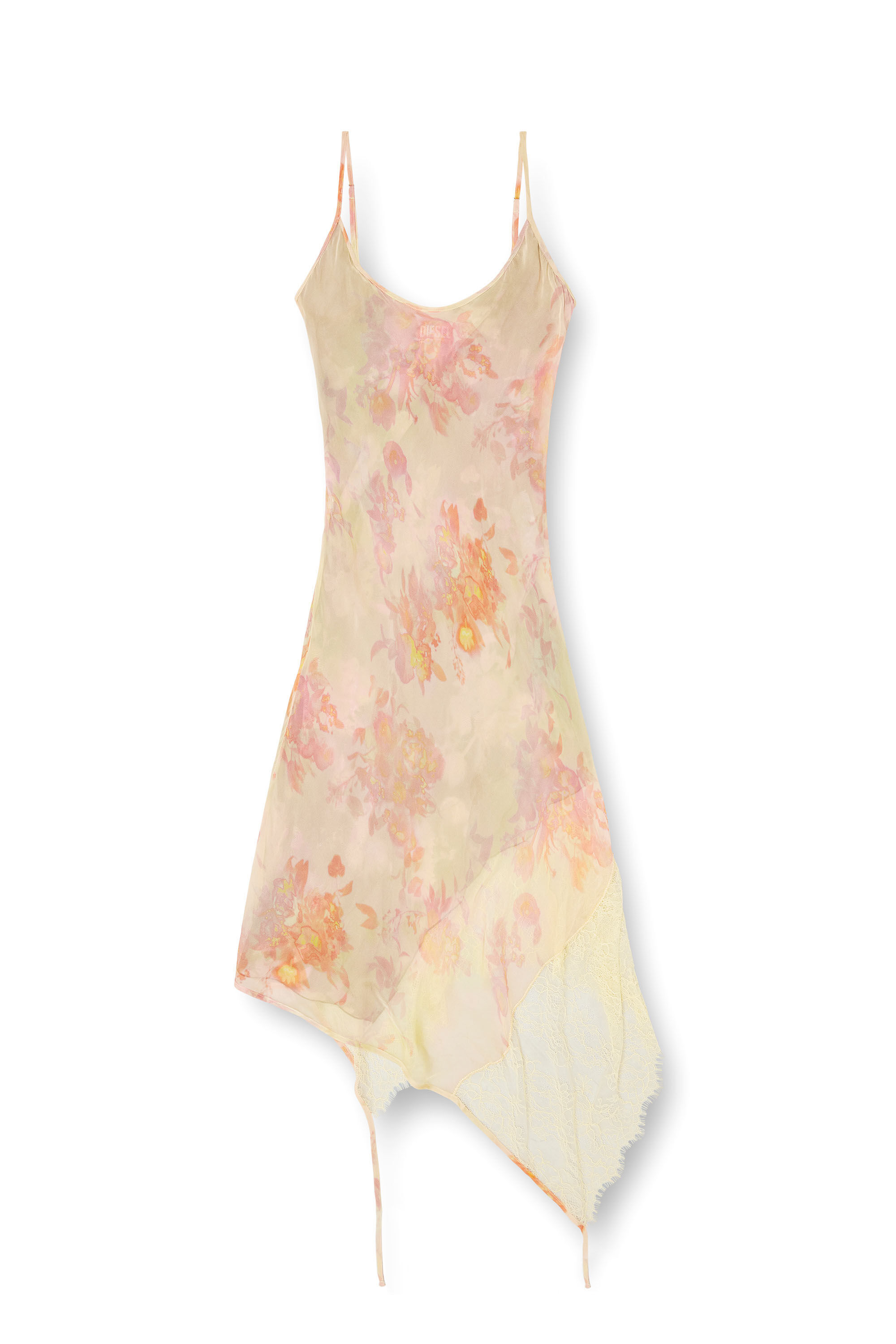 Diesel - D-ANCEL, Woman's Midi slip dress with floral print and lace trim in Pink/Yellow - 2