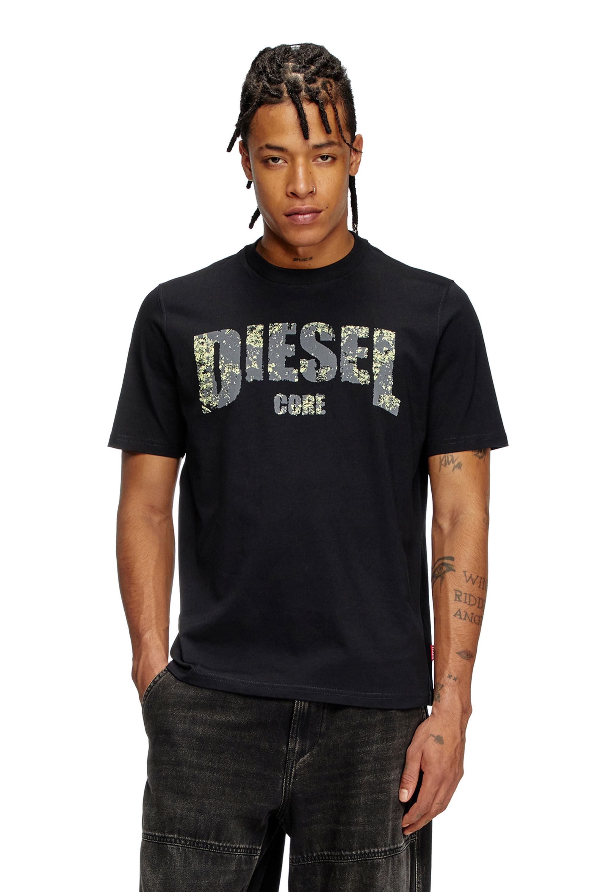 Diesel - T-ADJUST-R25, Man's T-shirt with Diesel Core print in Black - 3