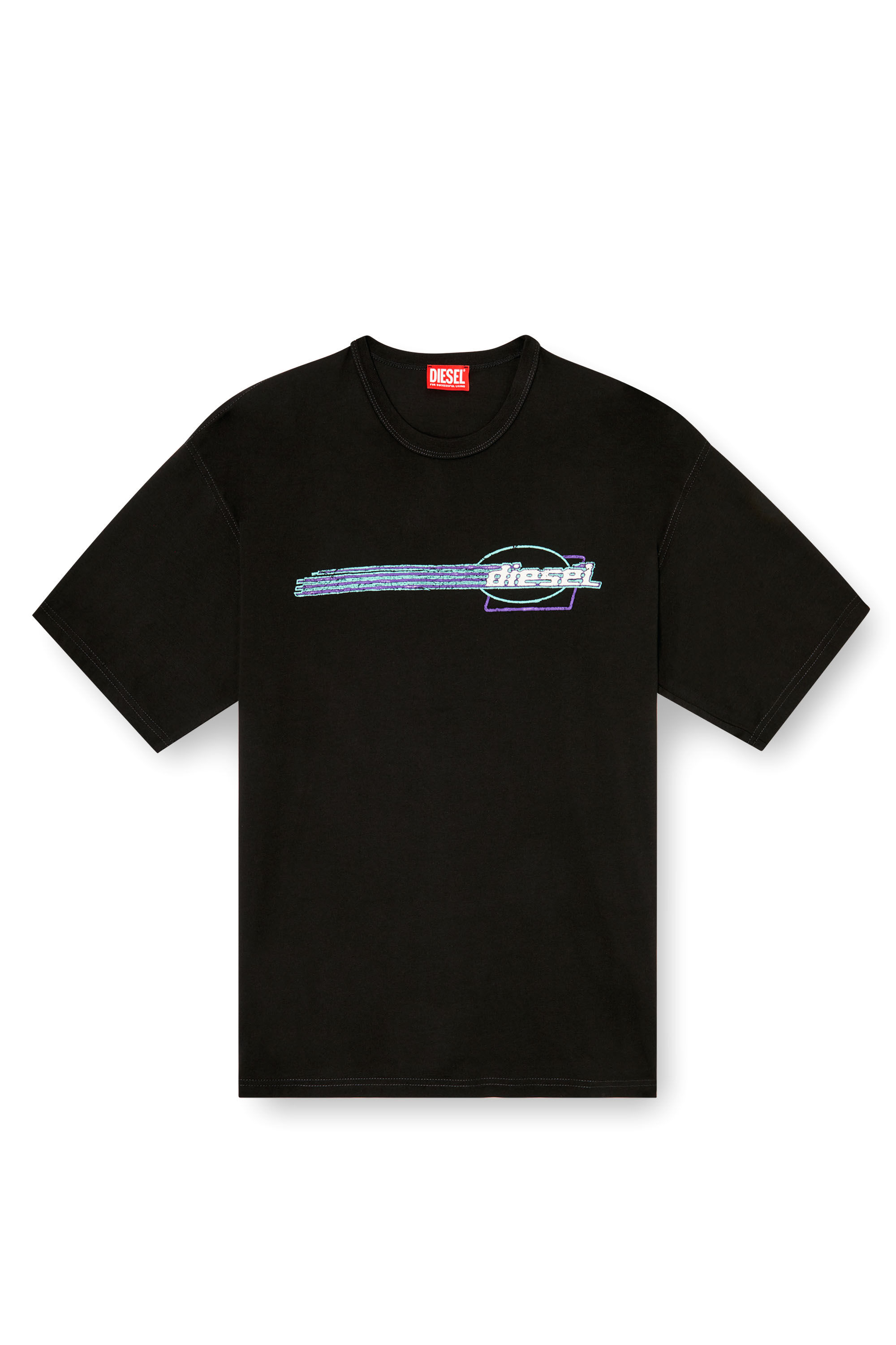 Diesel - T-BOXT-R16, Man's T-shirt with flocked logo graphics in Black - 2
