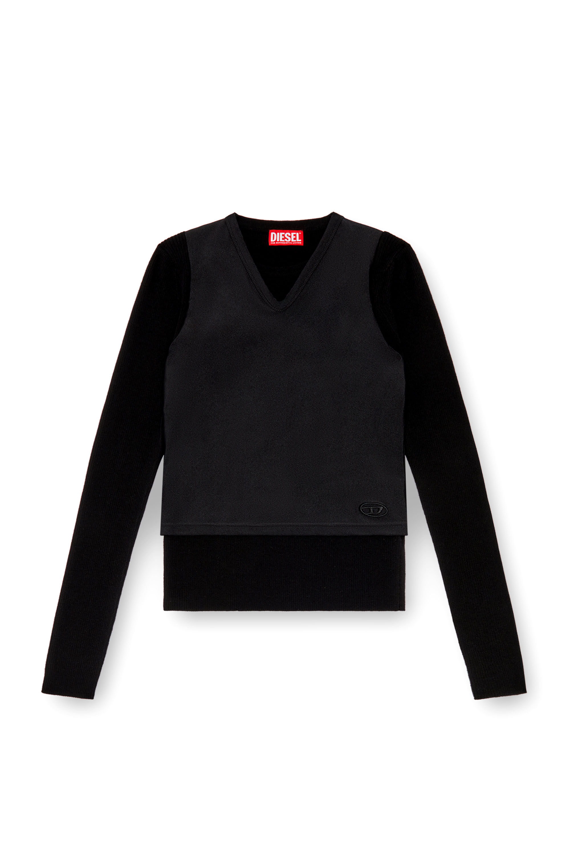 Diesel - M-ROSEL, Woman's Wool-knit top with tank overlay in Black - 2