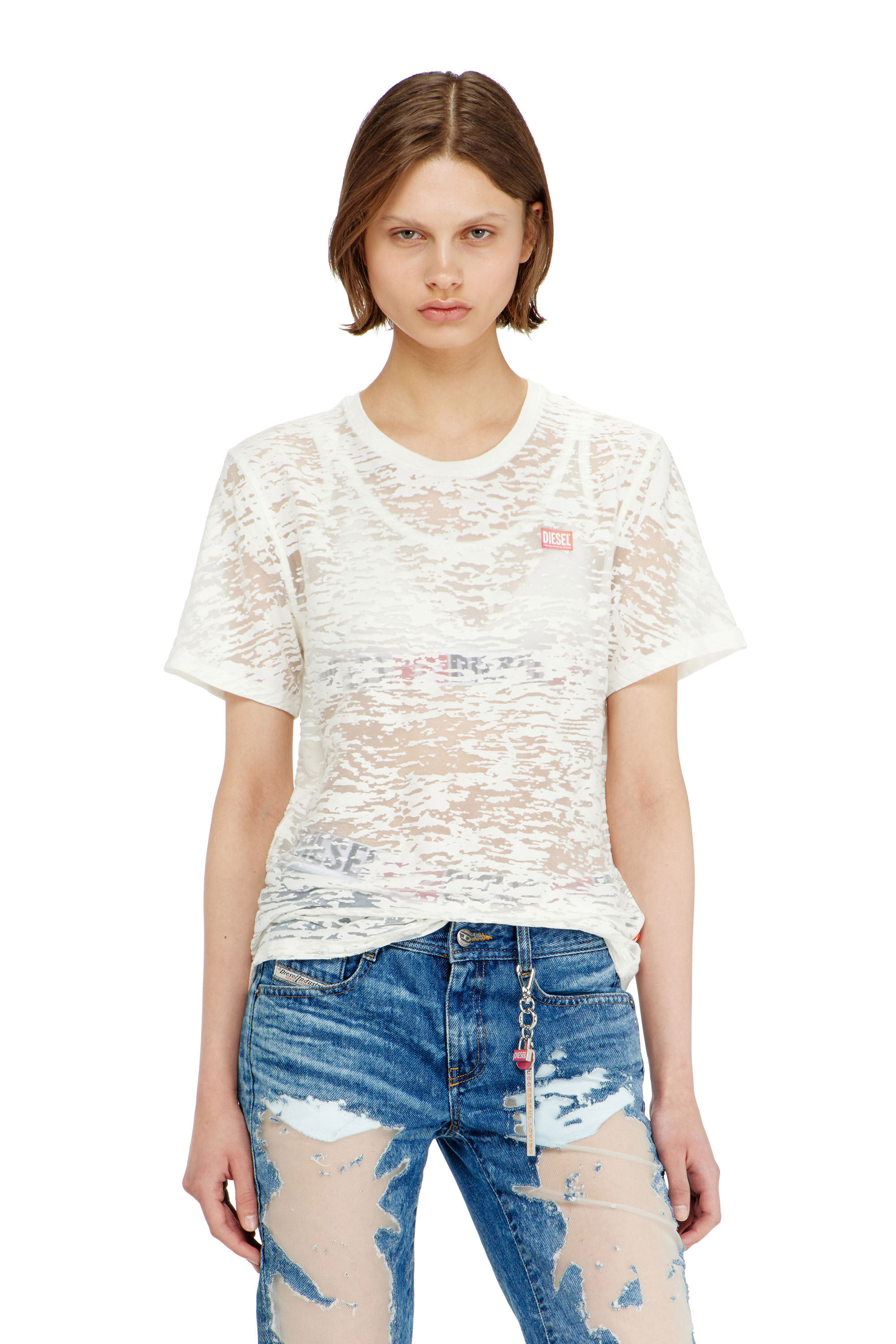 Diesel - PR-T-NOTS-MATI-R, Unisex's T-shirt in all-over devor&eacute; jersey in White - 5