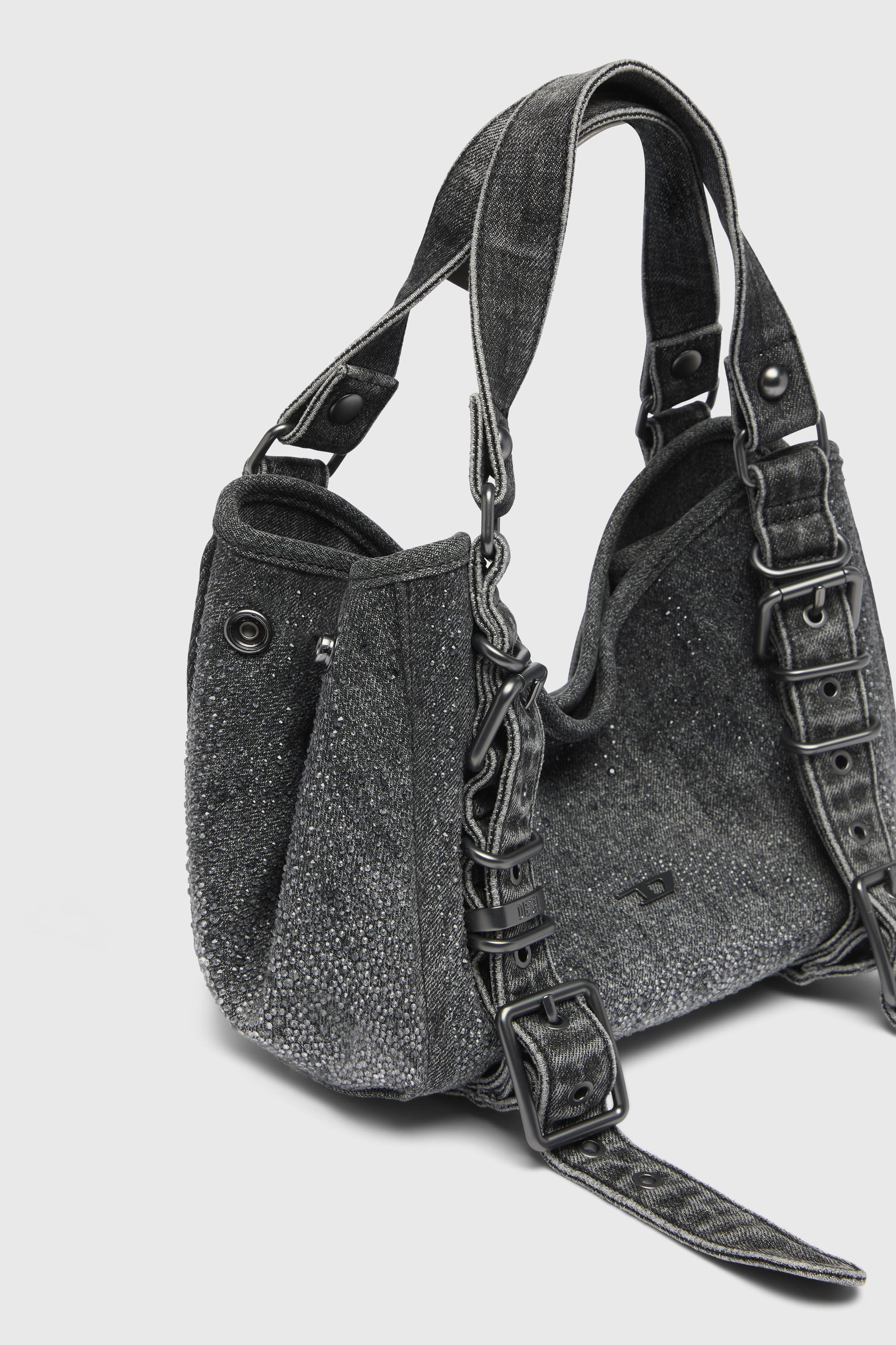 Diesel - D-ONE TOPHANDLE S, Woman's D-One-Small top-handle bag in crystal solarised denim in Black - 5