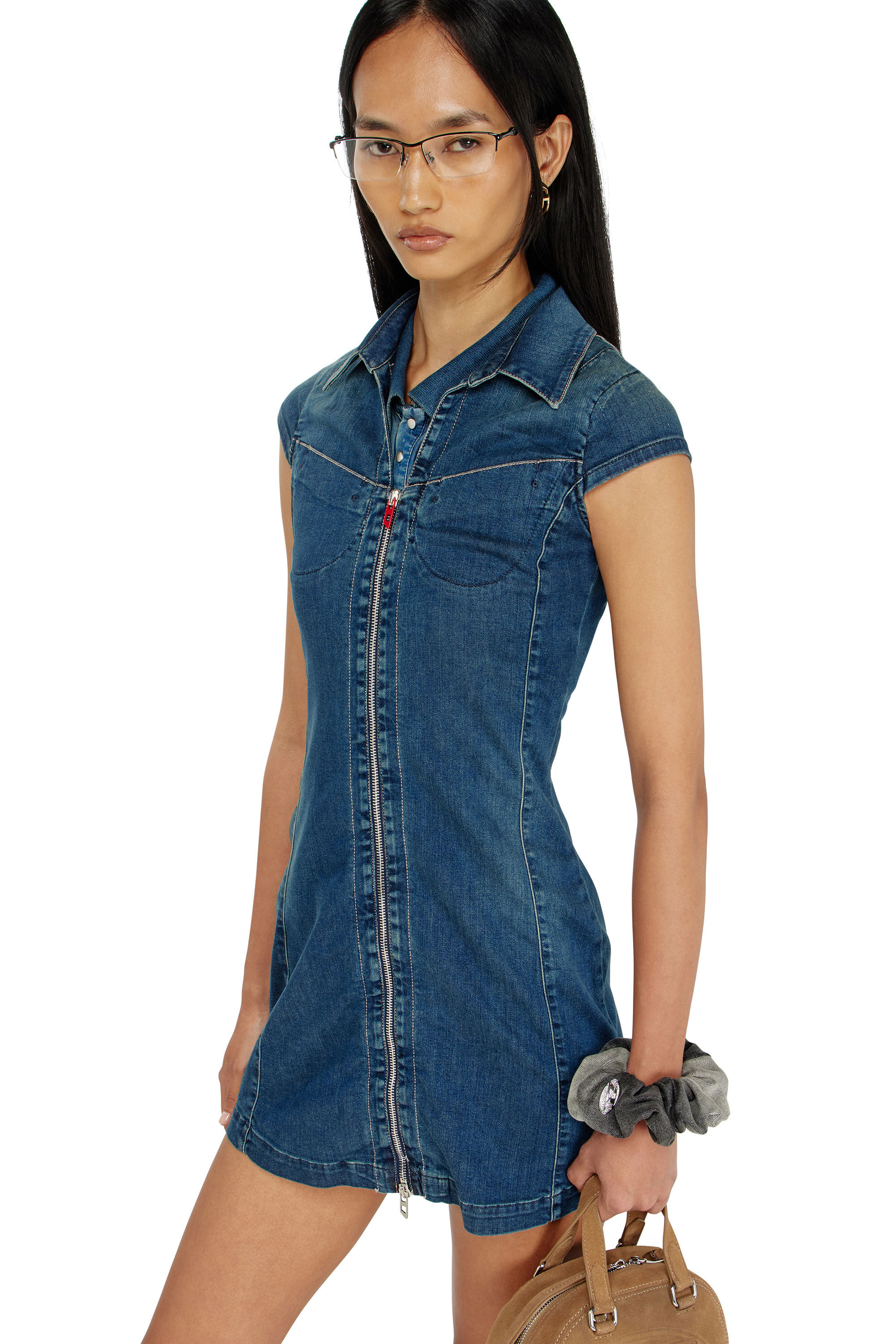 Diesel - DE-LORVYN-S, Woman's Denim shirt dress with full zip in null - 4