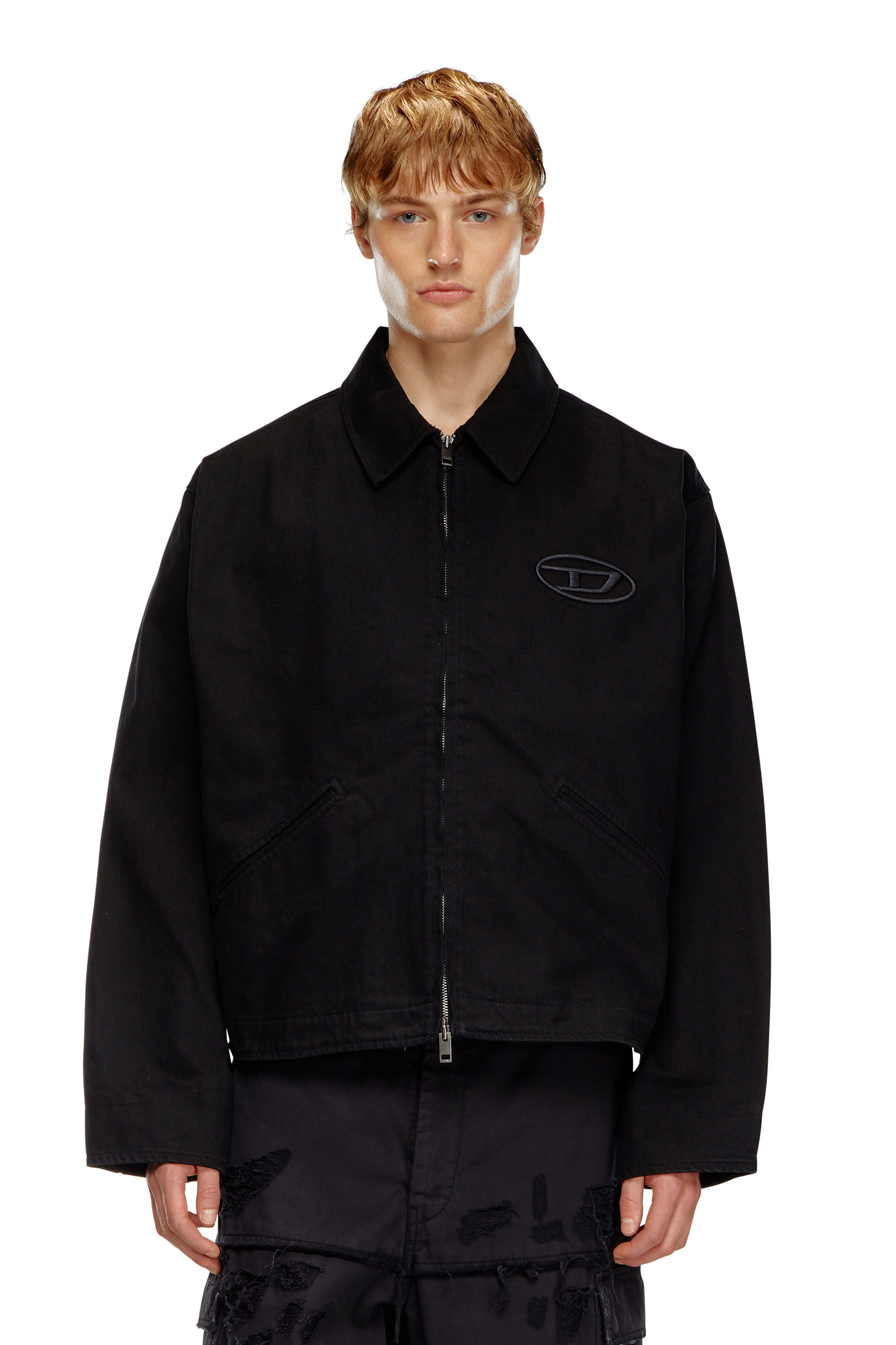 Diesel - J-TAYLOR-BLEACH, Man's Denim blouson jacket with bleached logo in Black - 3