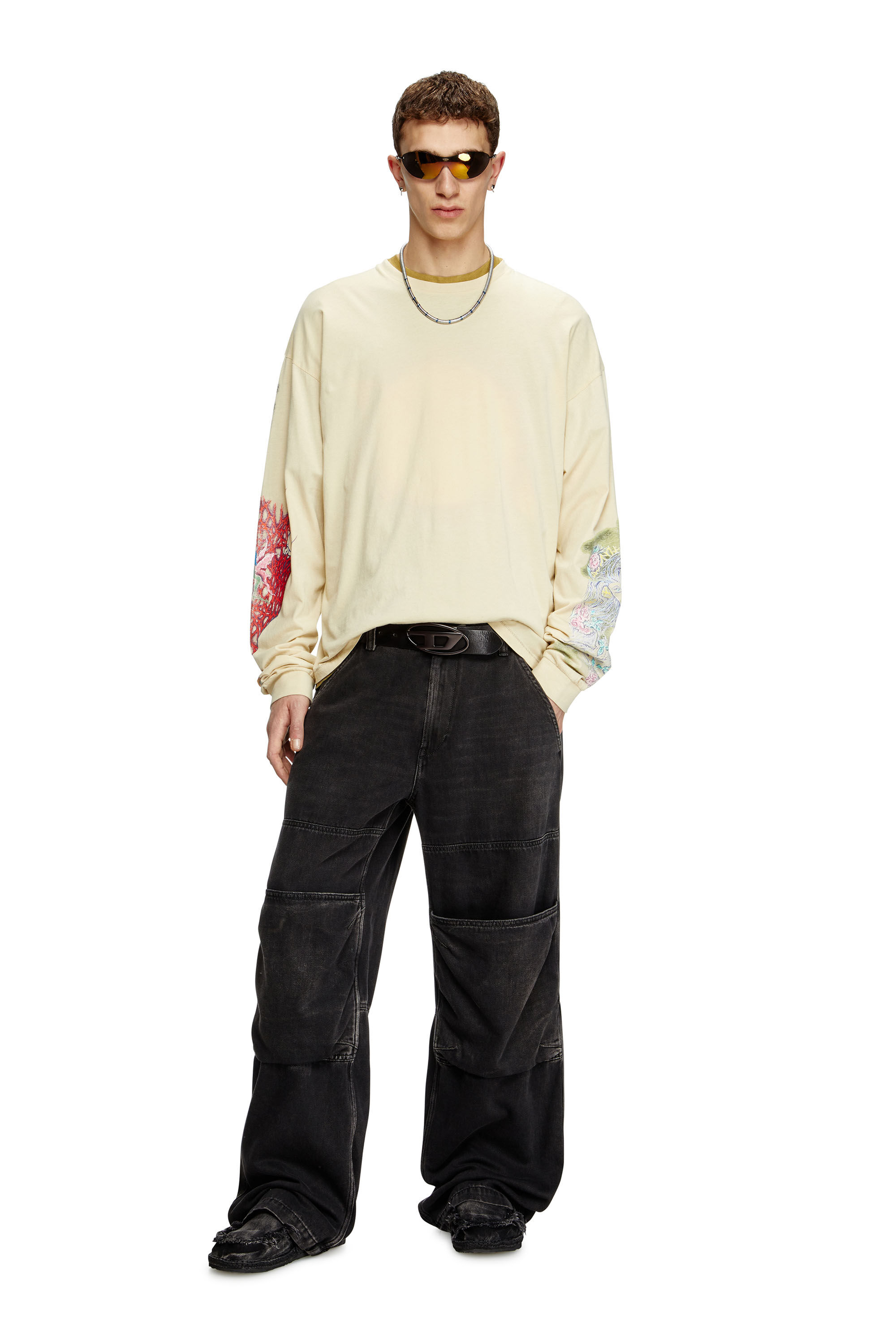 Diesel - T-BOXT-LS-R4, Man's Long-sleeve T-shirt with printed graphics in Beige - 1