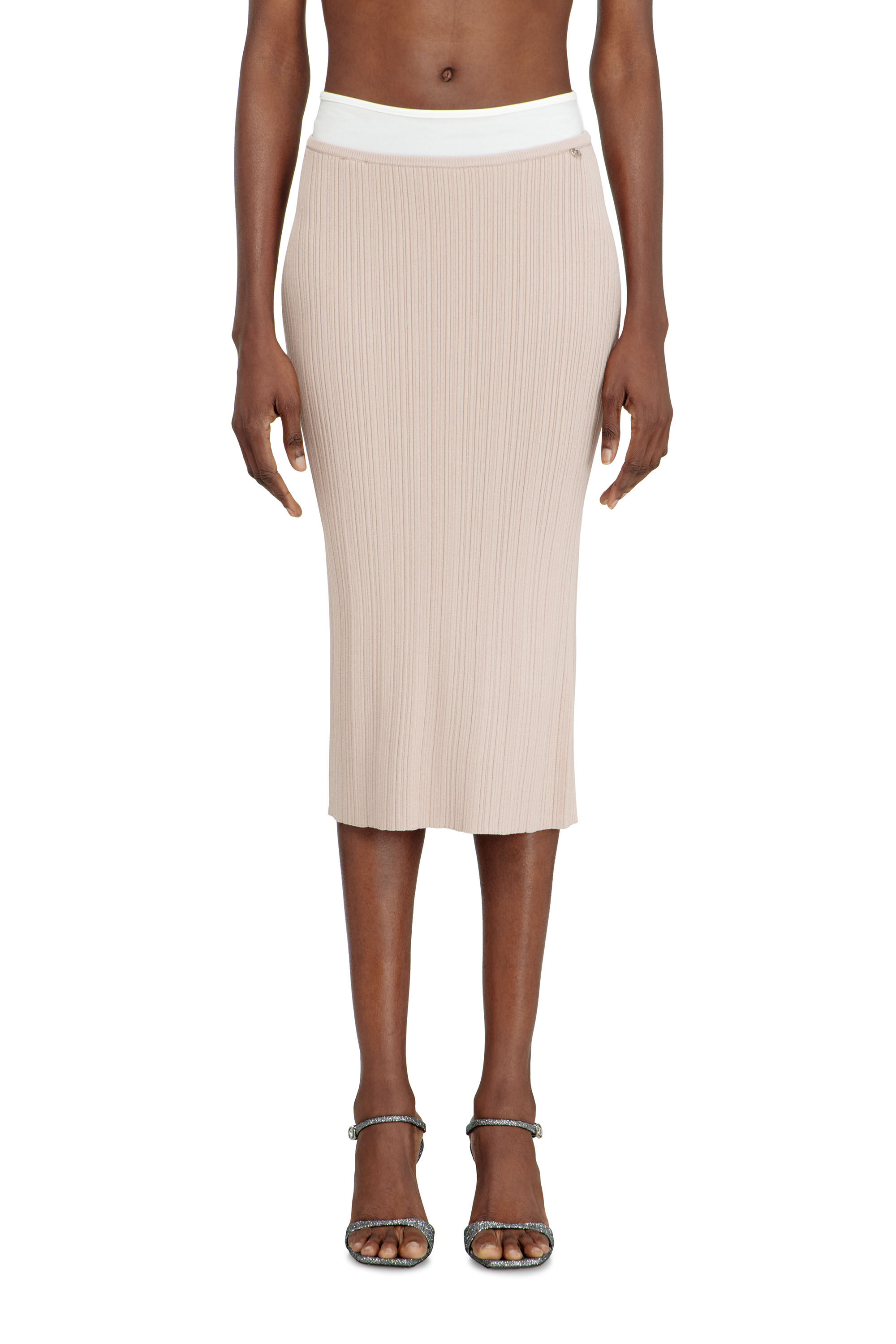 Diesel - M-ZINIA, Woman's Ribbed knit skirt with contrast waistband in Pink - 3