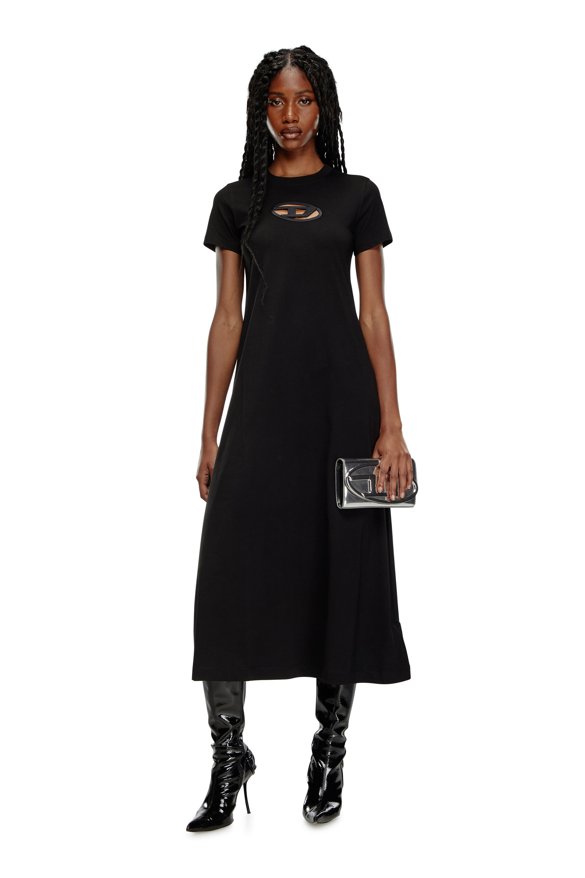 Diesel - D-ALIN-OD, Woman's T-shirt dress with embroidered D in Black - 1