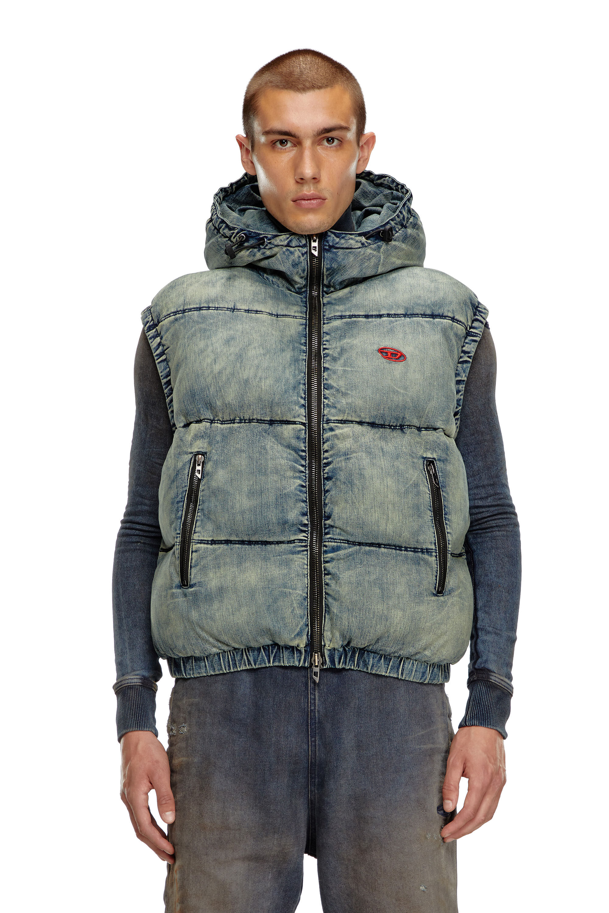 Diesel - W-MONS-SL, Man's Padded vest in faded denim in Blue - 3