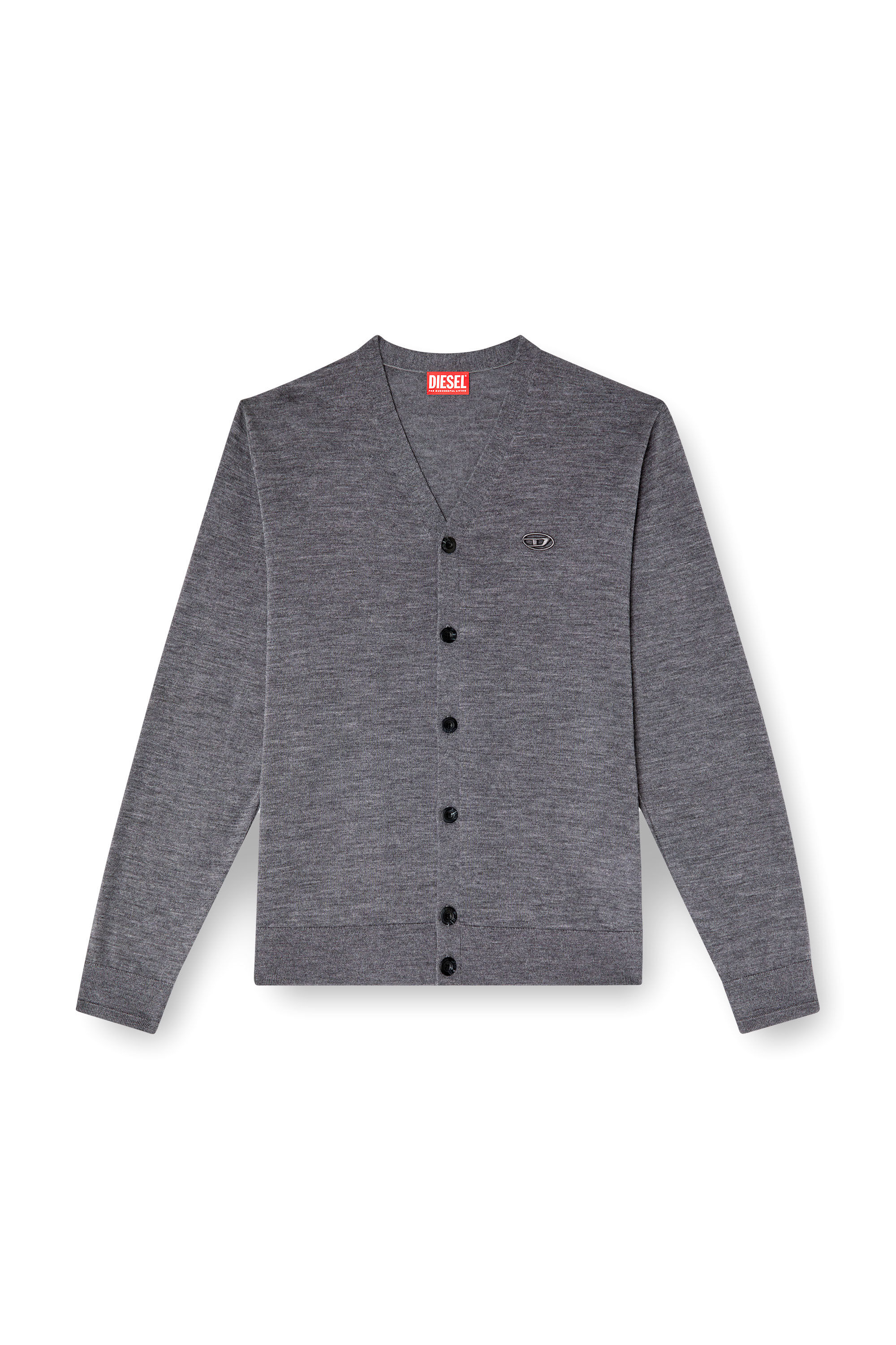Diesel - K-VOLTO, Man's Wool cardigan with cut-out logo in Grey - 6
