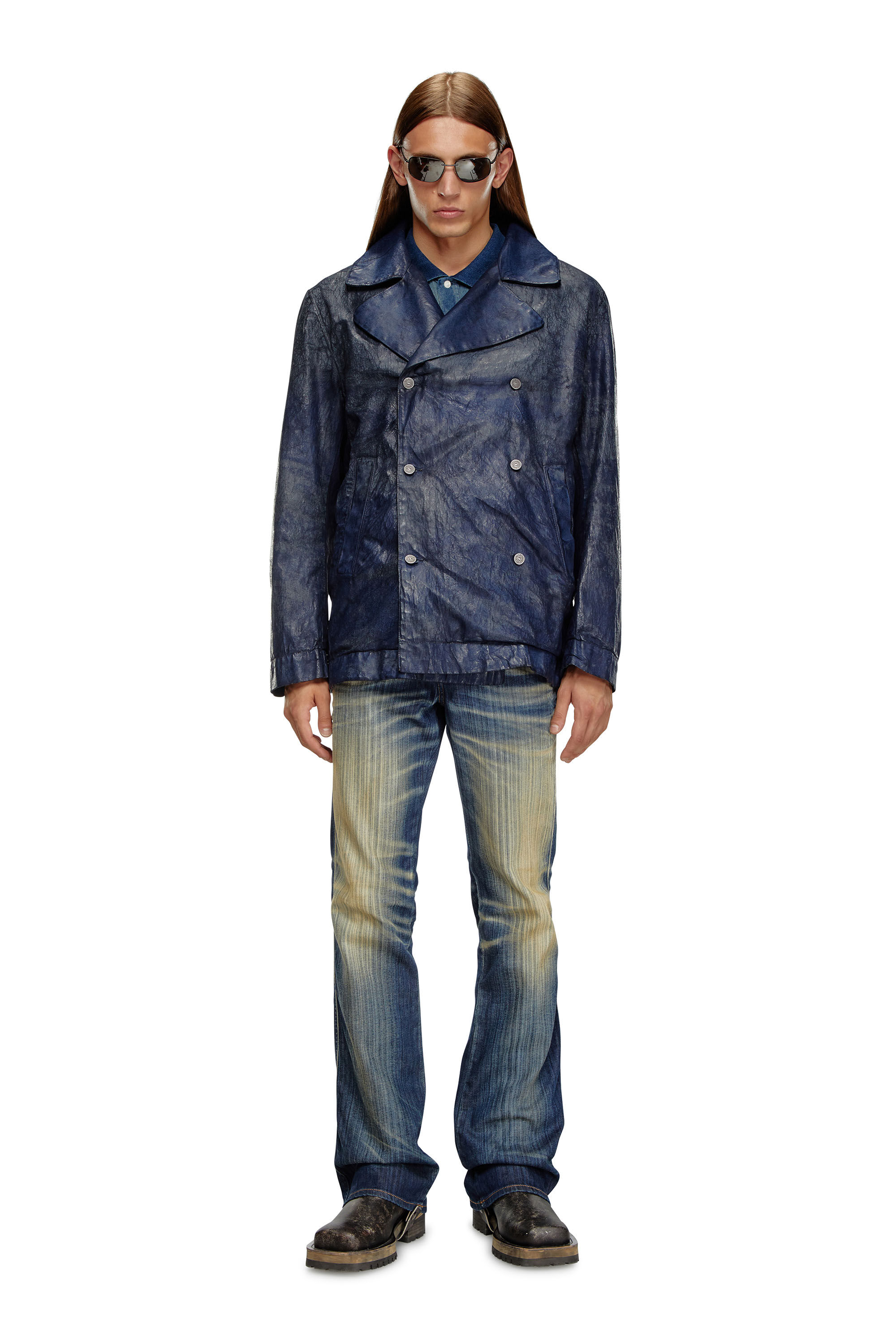 Diesel - D-BONDED-S, Man's Double-breasted jacket in coated denim in Dark Blue - 1