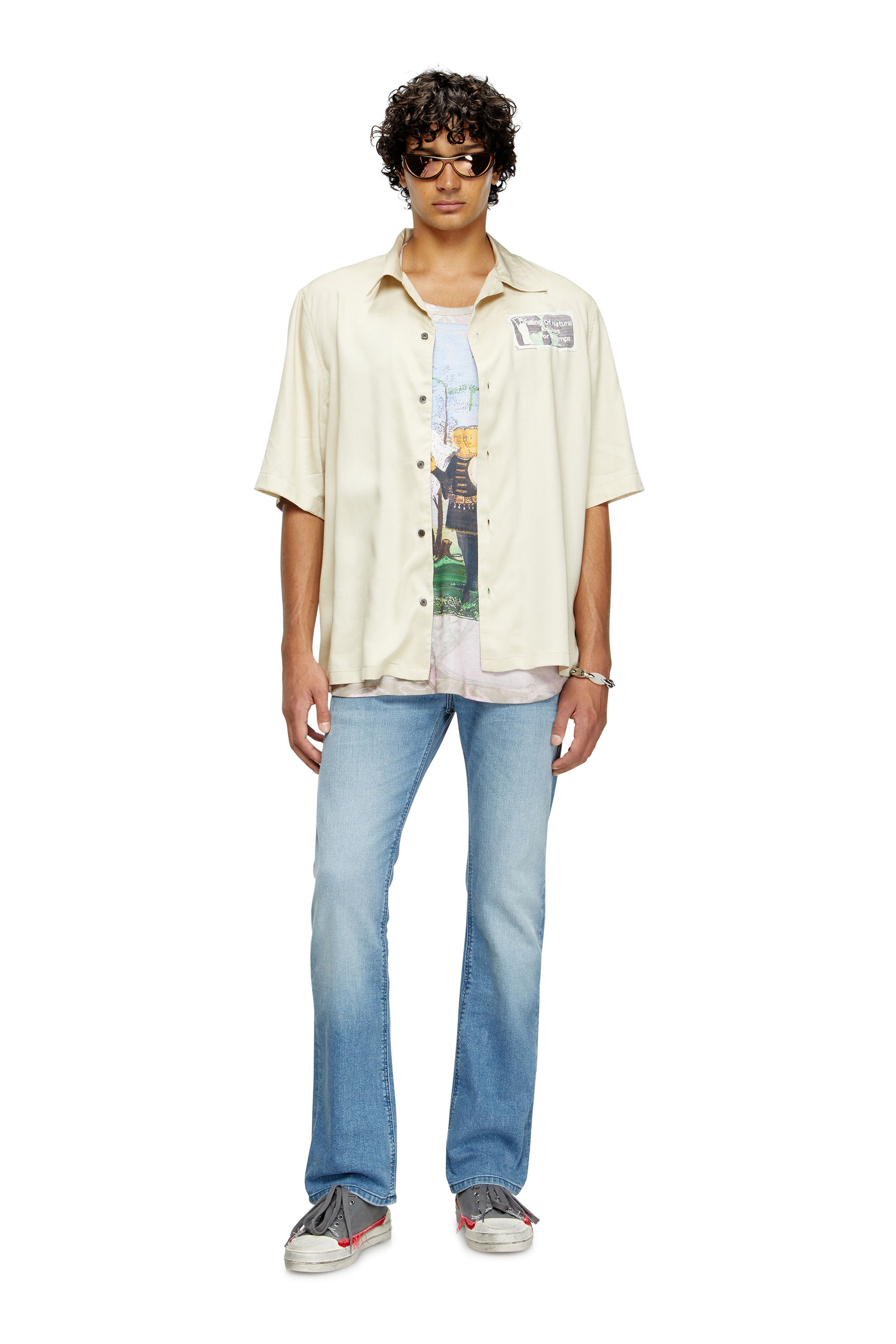 Diesel - S-BRACK-B-EPBR, Man's TENCEL™ shirt with rhinestone graphic in Beige - 1