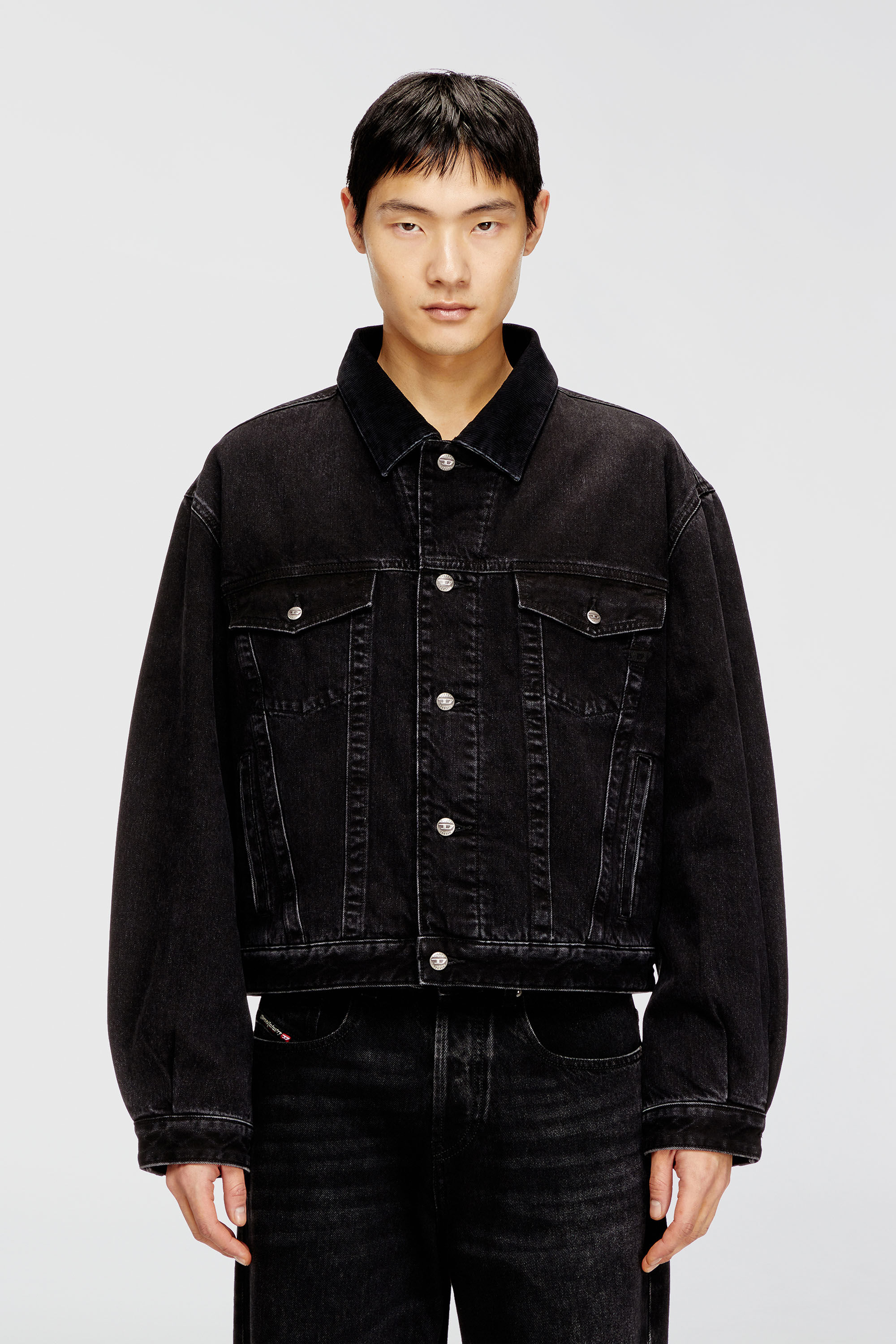Diesel - D-RANGER-T, Unisex's Padded trucker jacket in denim in Black - 3