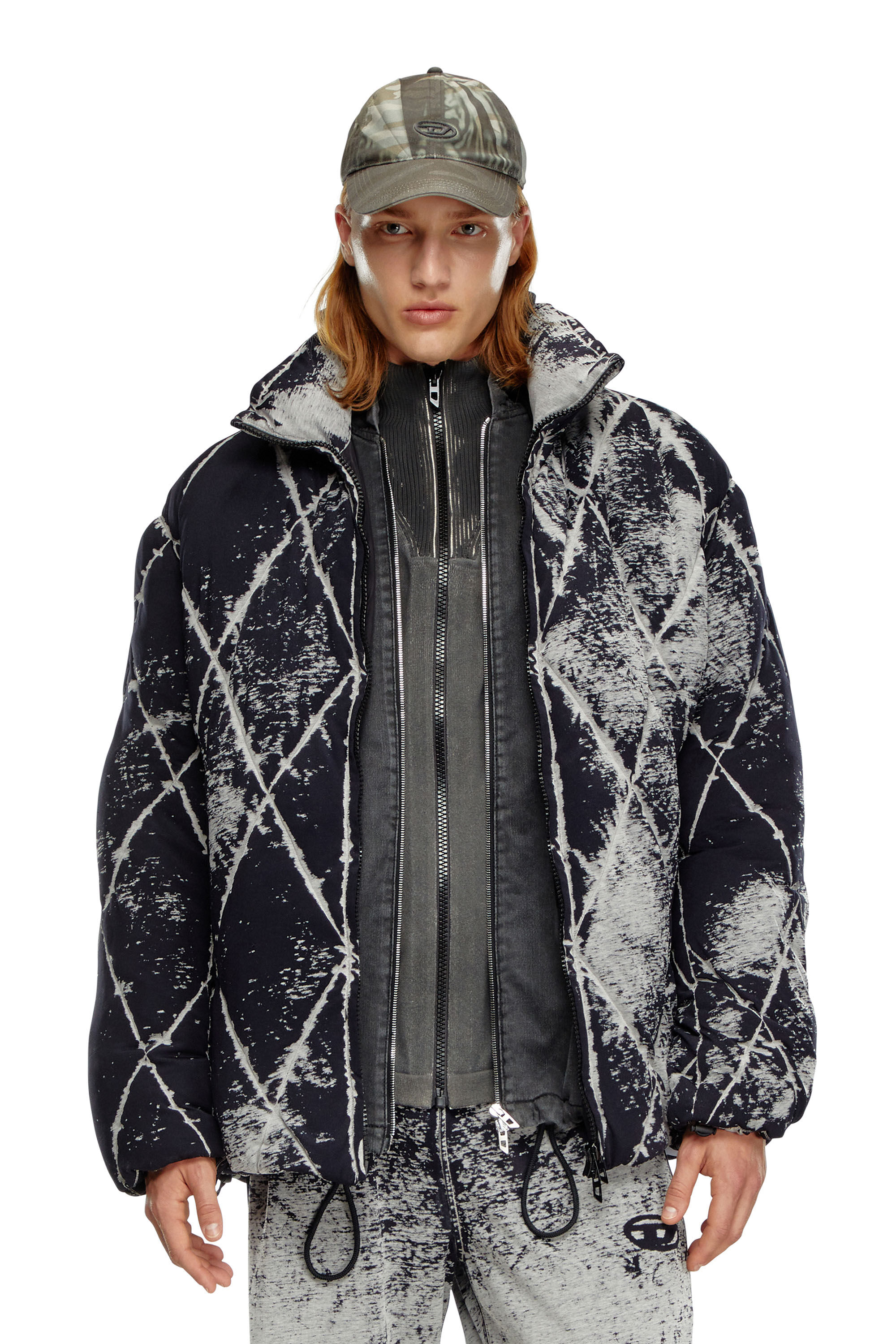 Diesel - W-MARCEL, Man's Puffer jacket in burn-out jersey in Black - 3