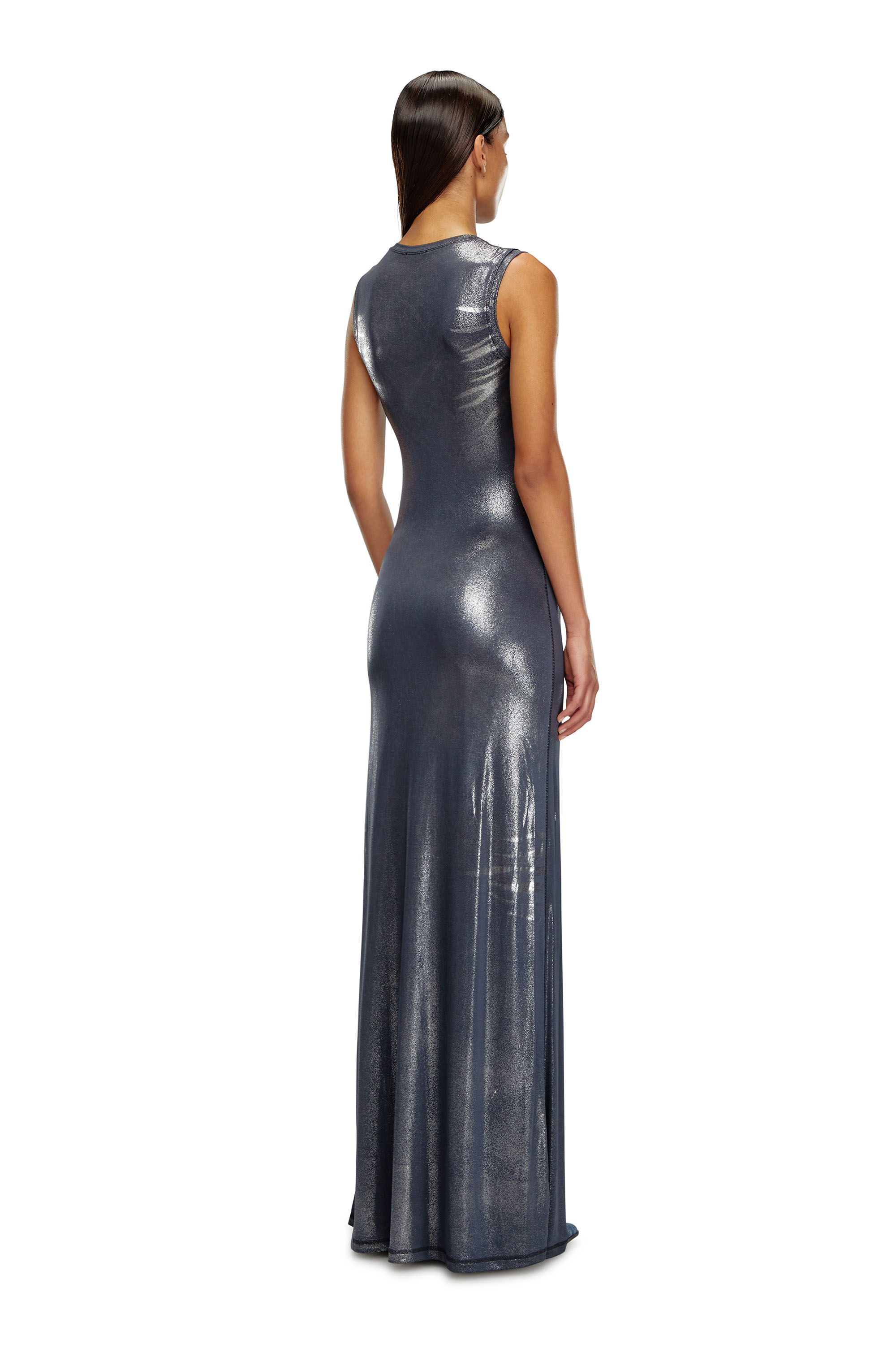 Diesel - D-VETY, Woman's Long metallic dress with zip details in Blue - 3