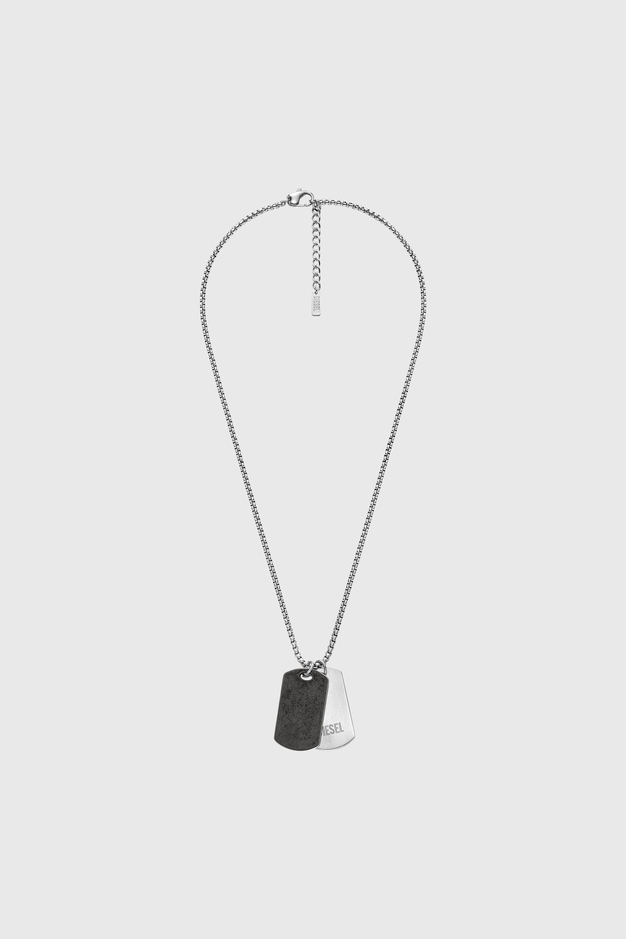 Diesel - DX1749040, Unisex's Stainless steel denim texture dog tag necklace in Silver - 1