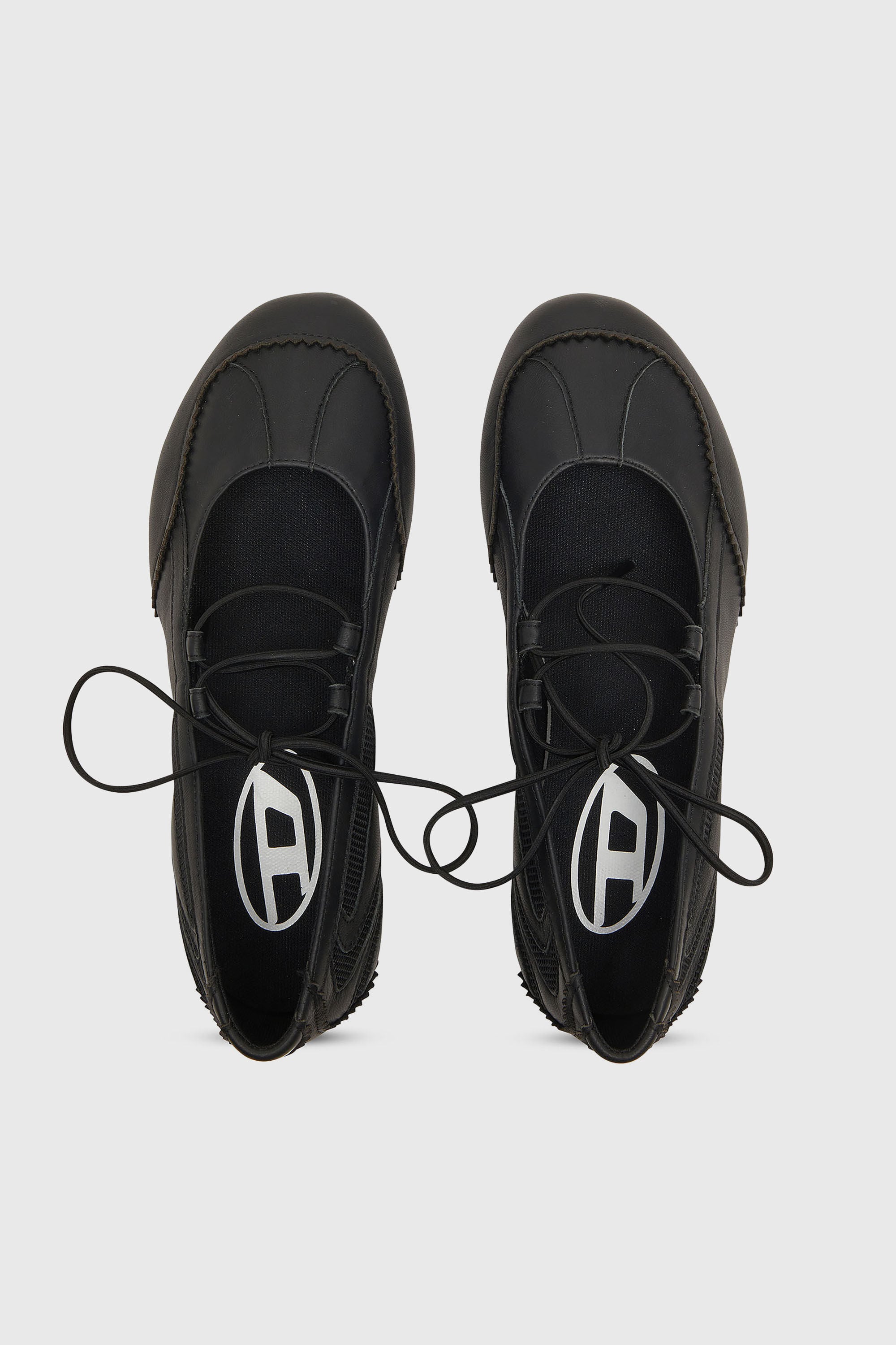 Diesel - D-MILE BALLERINA LACE UP W, Woman's D-Mile - Lace-up ballerina flats in leather and mesh in Black - 4