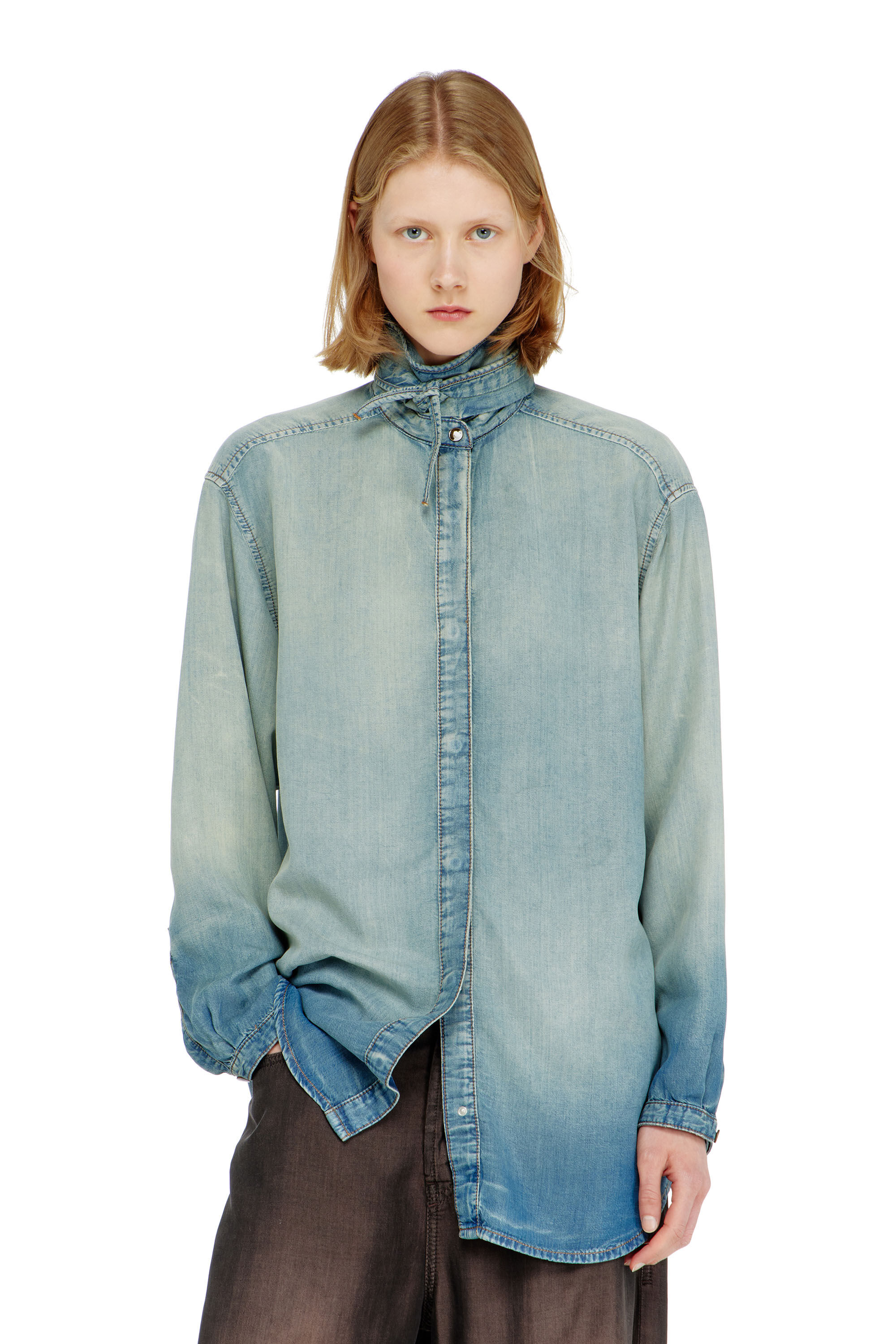 Diesel - DE-ARVEN-S1, Woman's Shirt in marbled fluid denim in null - 2