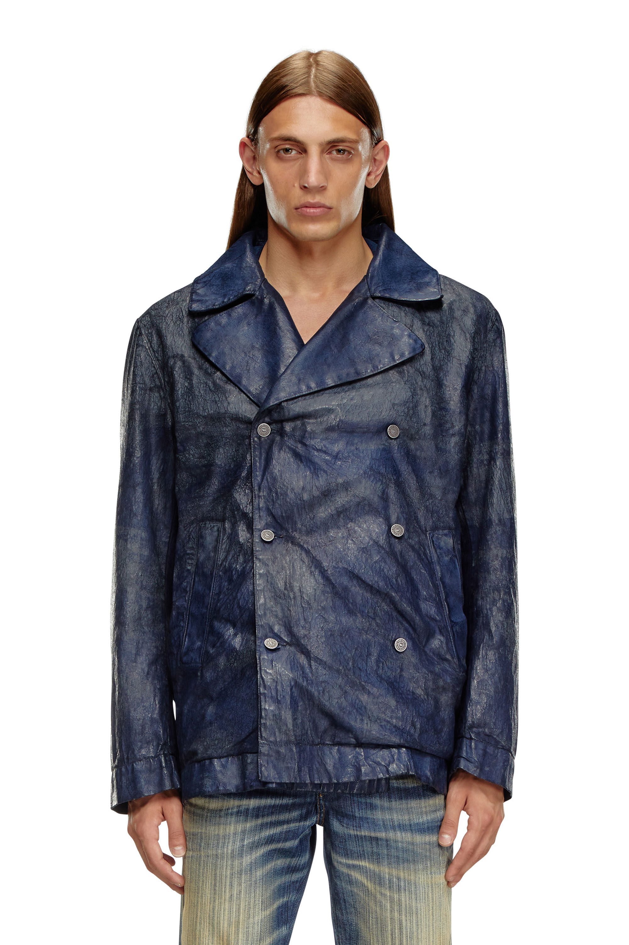 Diesel - D-BONDED-S, Man's Double-breasted jacket in coated denim in Dark Blue - 3