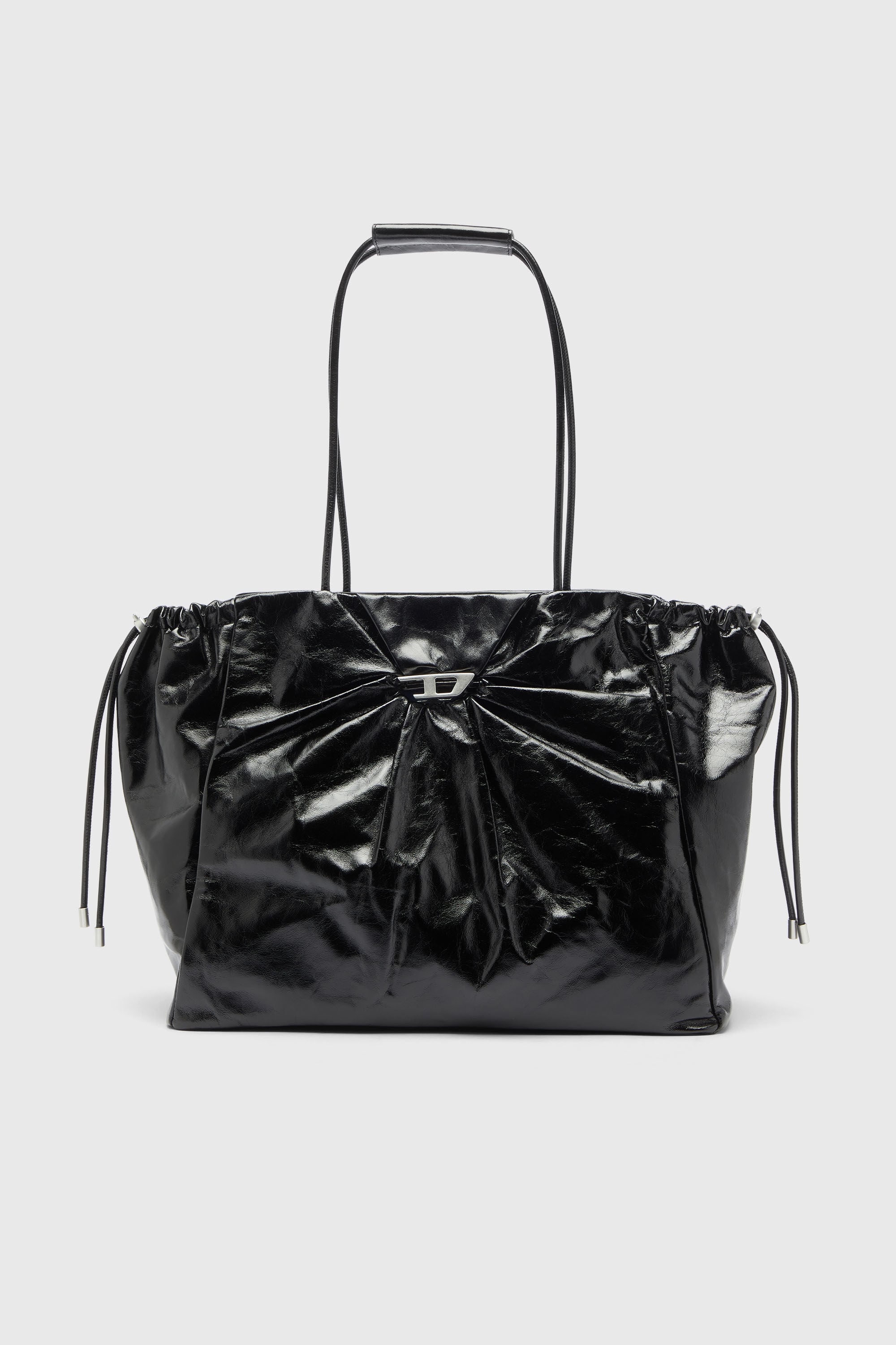 Diesel - SCRUNCH-D TOTE E/W, Woman's Scrunch-D - Tote bag in shiny wrinkled leather in Black - 2