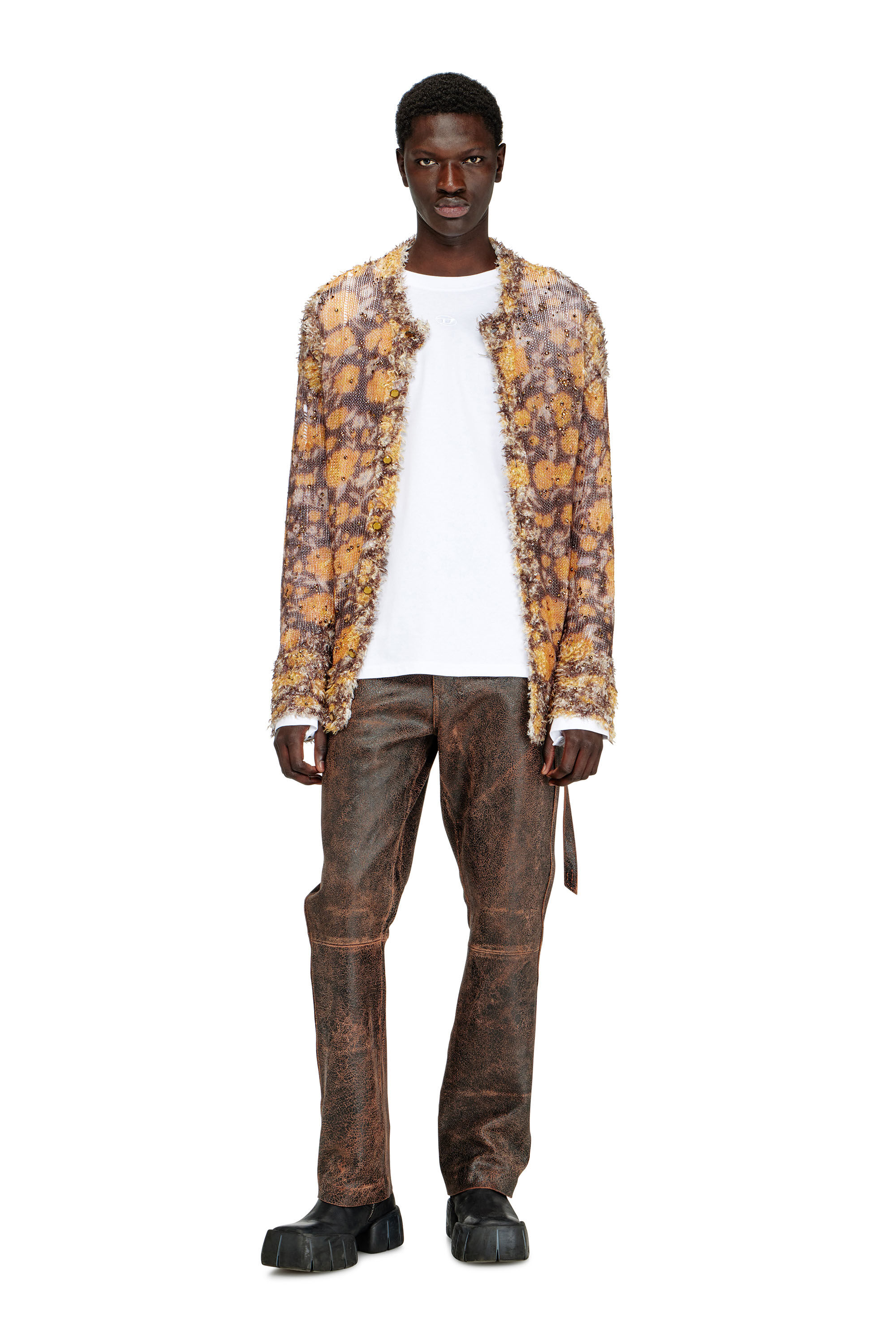 Diesel - T-KRISTIAN, Man's T-shirt with biker detail cuff in White - 1