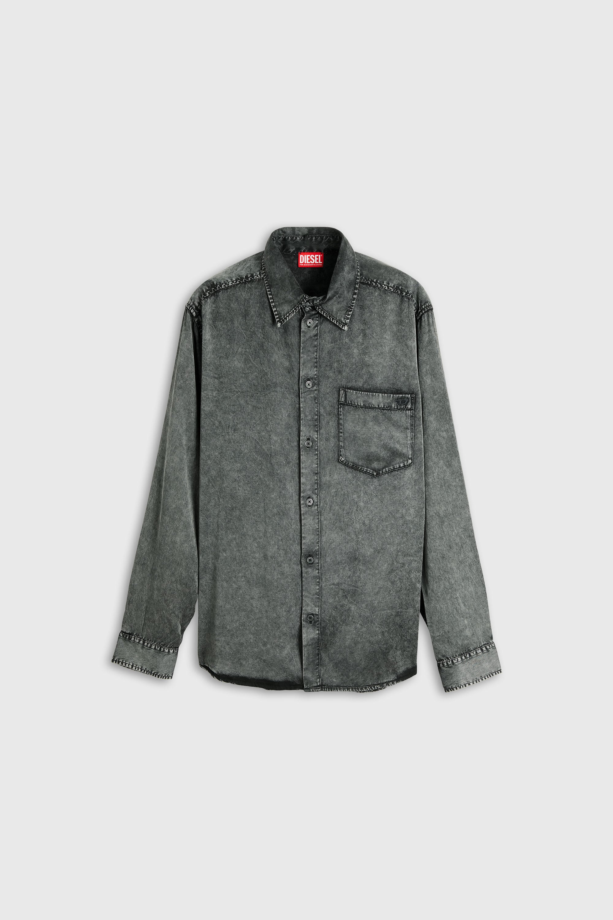 Diesel - S-SIMPLY-NIBC, Man's Fluid shirt in denim-effect viscose in Black - 2