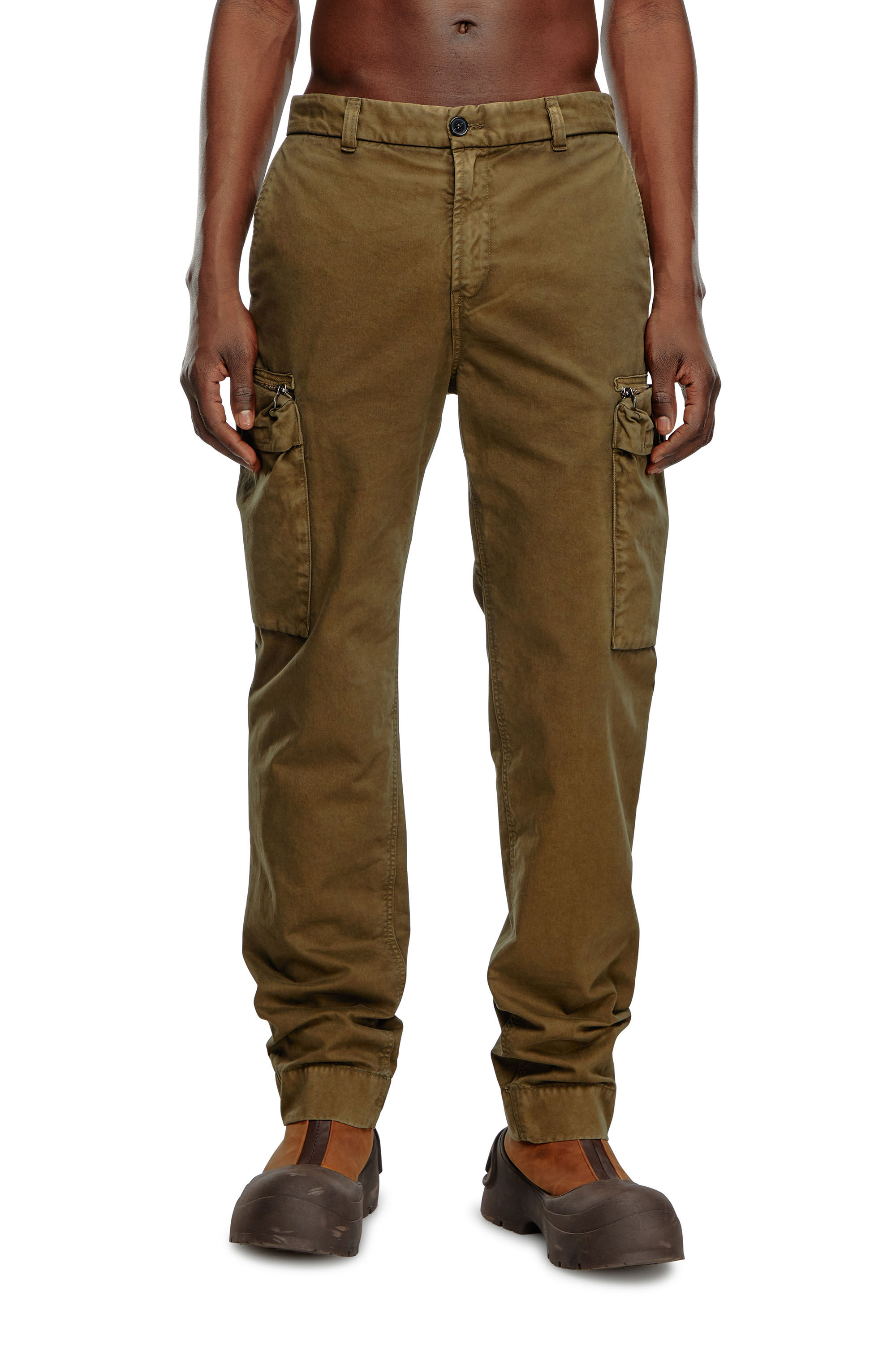 Diesel - P-YE, Man's Pants in faded peachskin twill in Military Green - 3