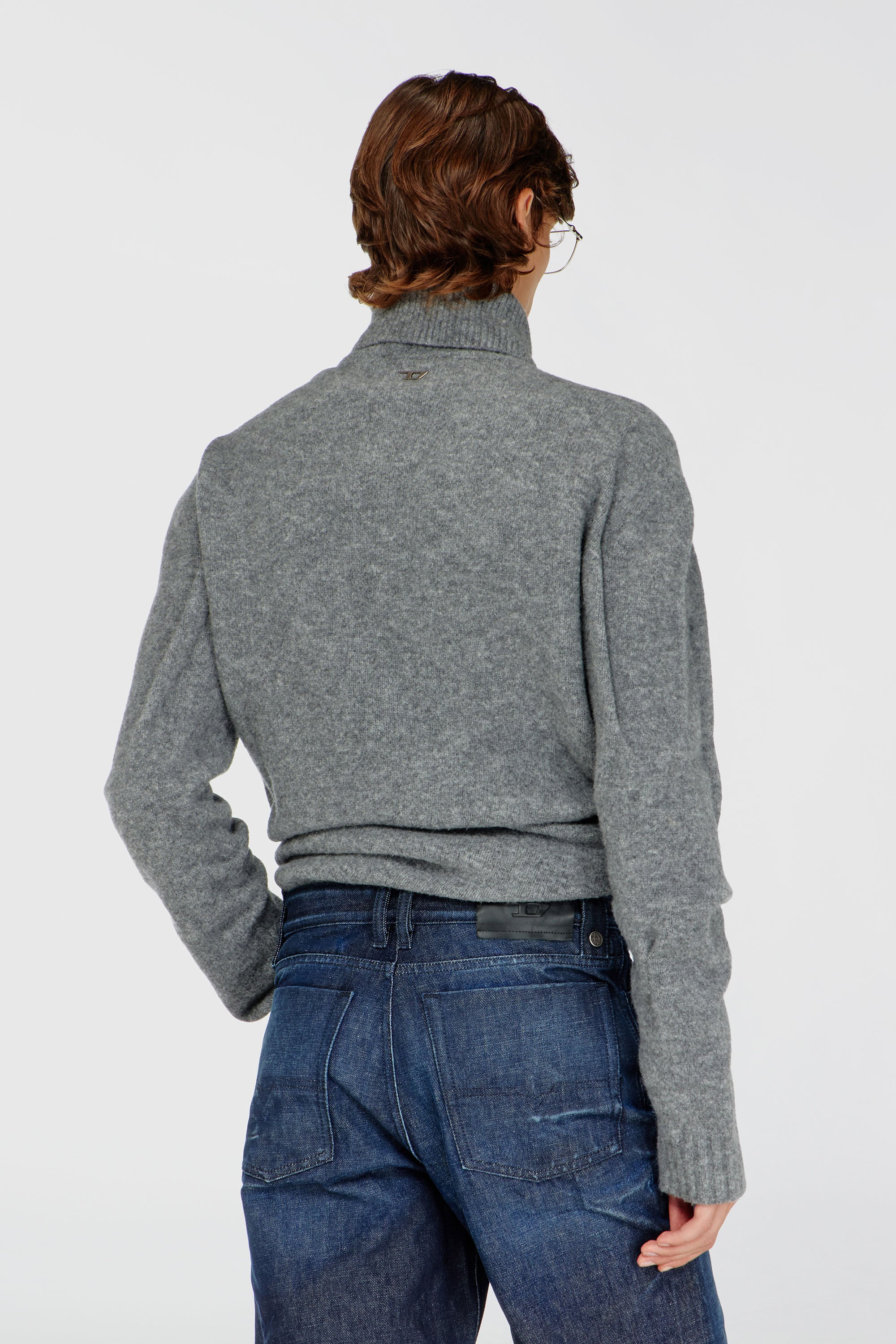 Diesel - K-ANDREW, Man's Button-neck jumper in wrinkled boiled knit in Grey - 4