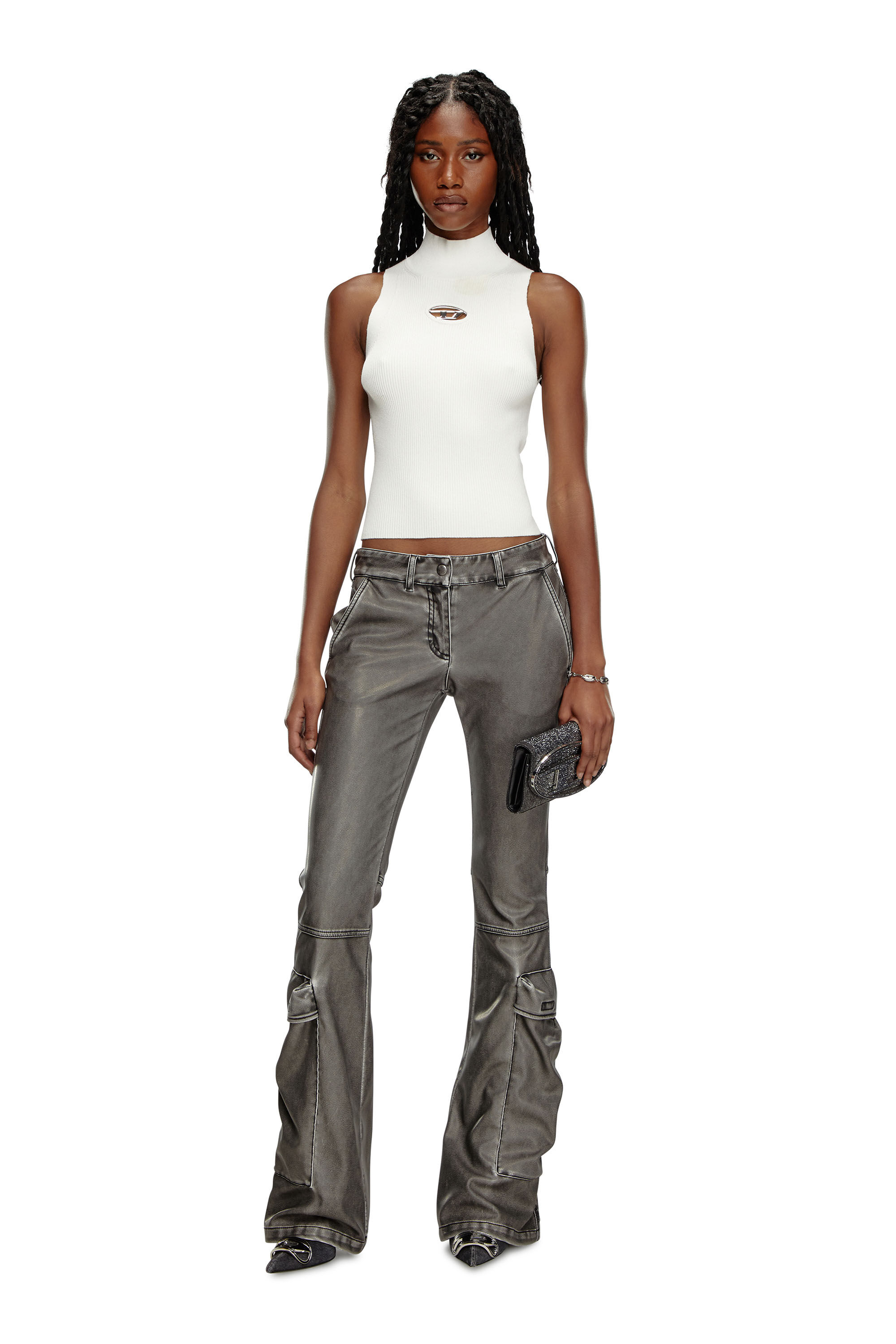 Diesel - M-ONERVAX-TOP, Woman Ribbed-knit turtleneck top in White - Image 1