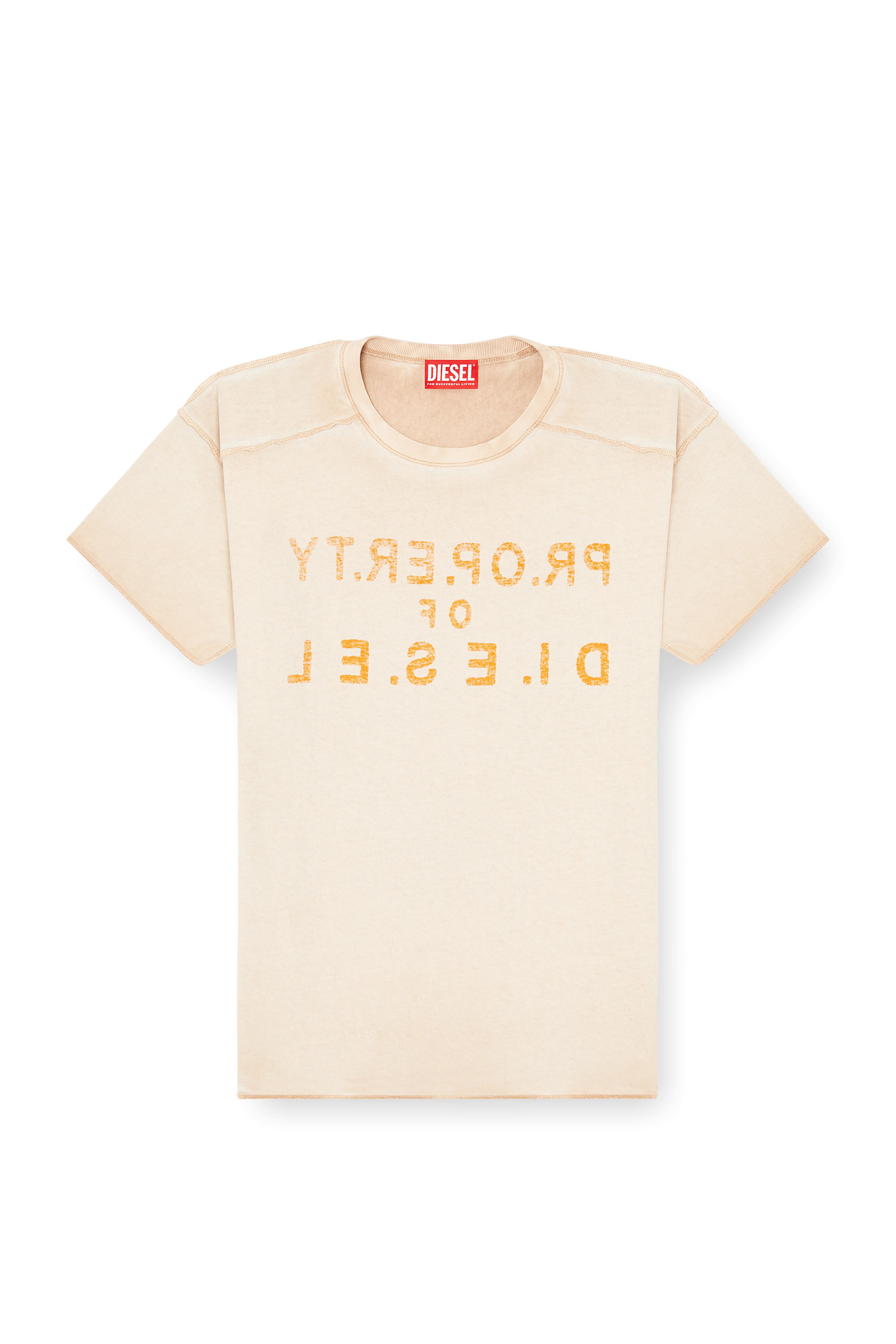 Diesel - T-ILY, Woman's Regular cotton T-shirt with D appliqu&eacute; in Beige - 2