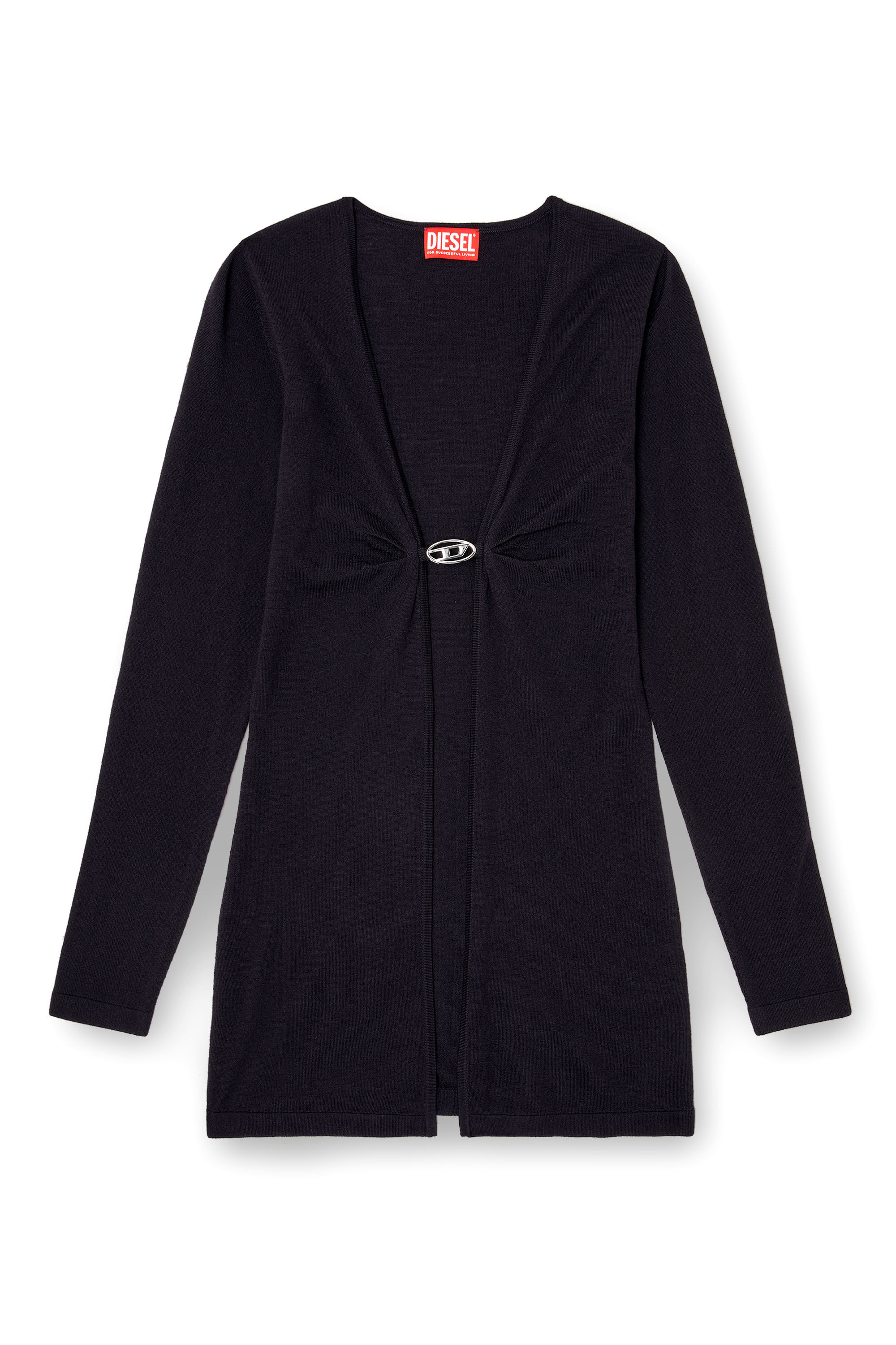 Diesel - M-PIERRY-LONG, Woman's Longline wool cardigan with open front in Dark Blue - 2