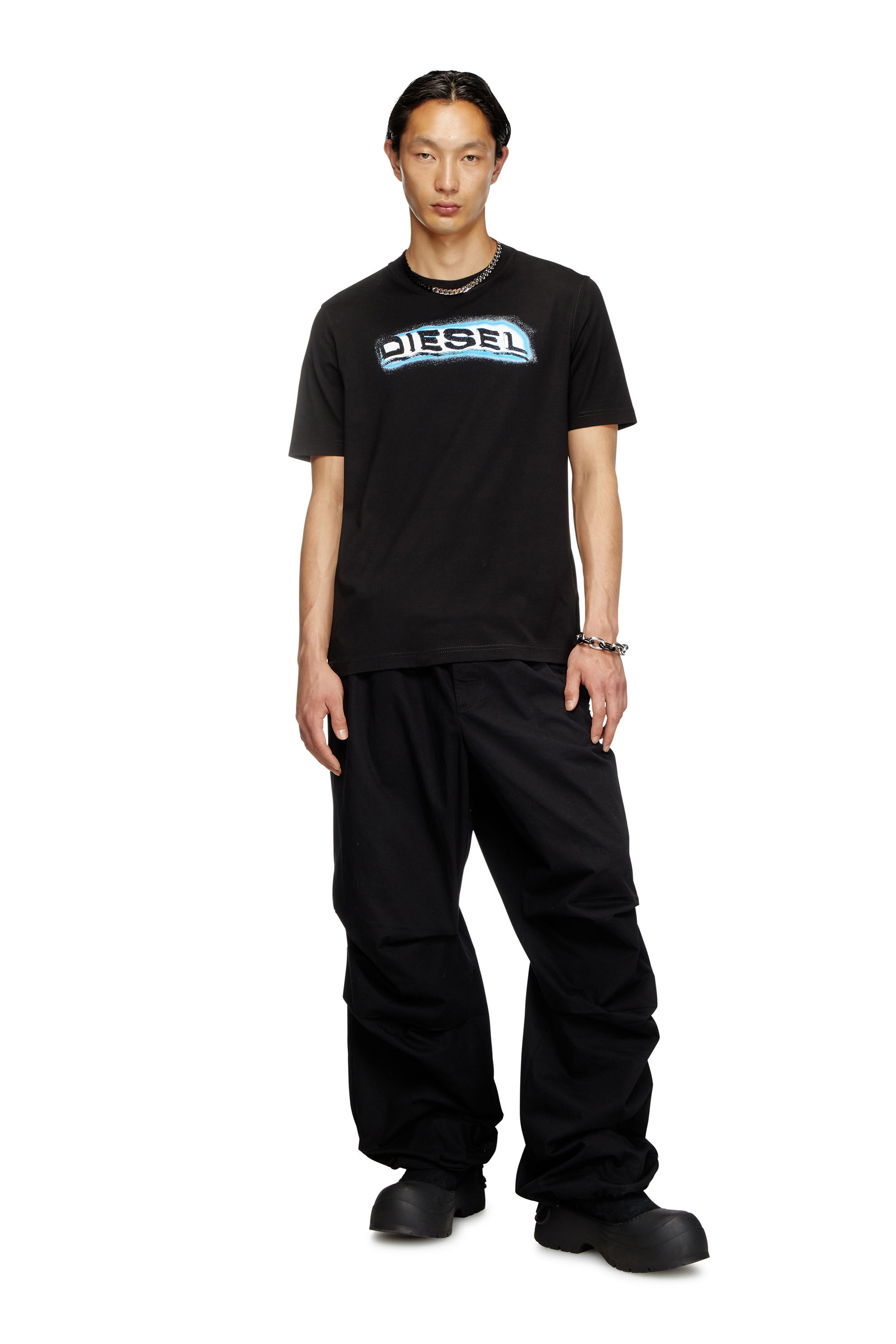 Diesel - T-ADJUST-R4, Man's T-shirt with puff-print logo in Black - 1