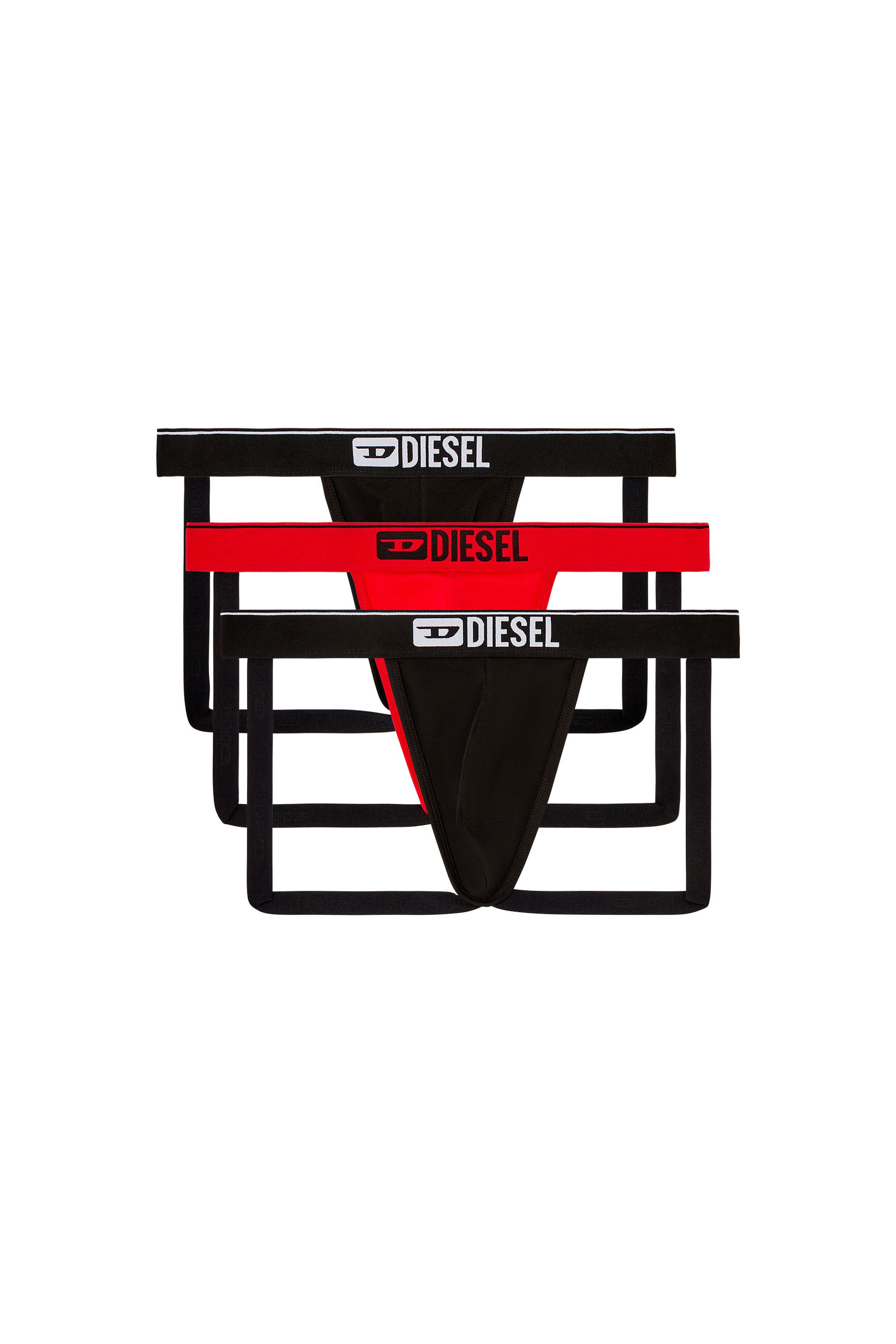Diesel - UMBR-JOCKYTHREEPACK, Man's Three-pack jockstraps with front logo in Black/Red - 2