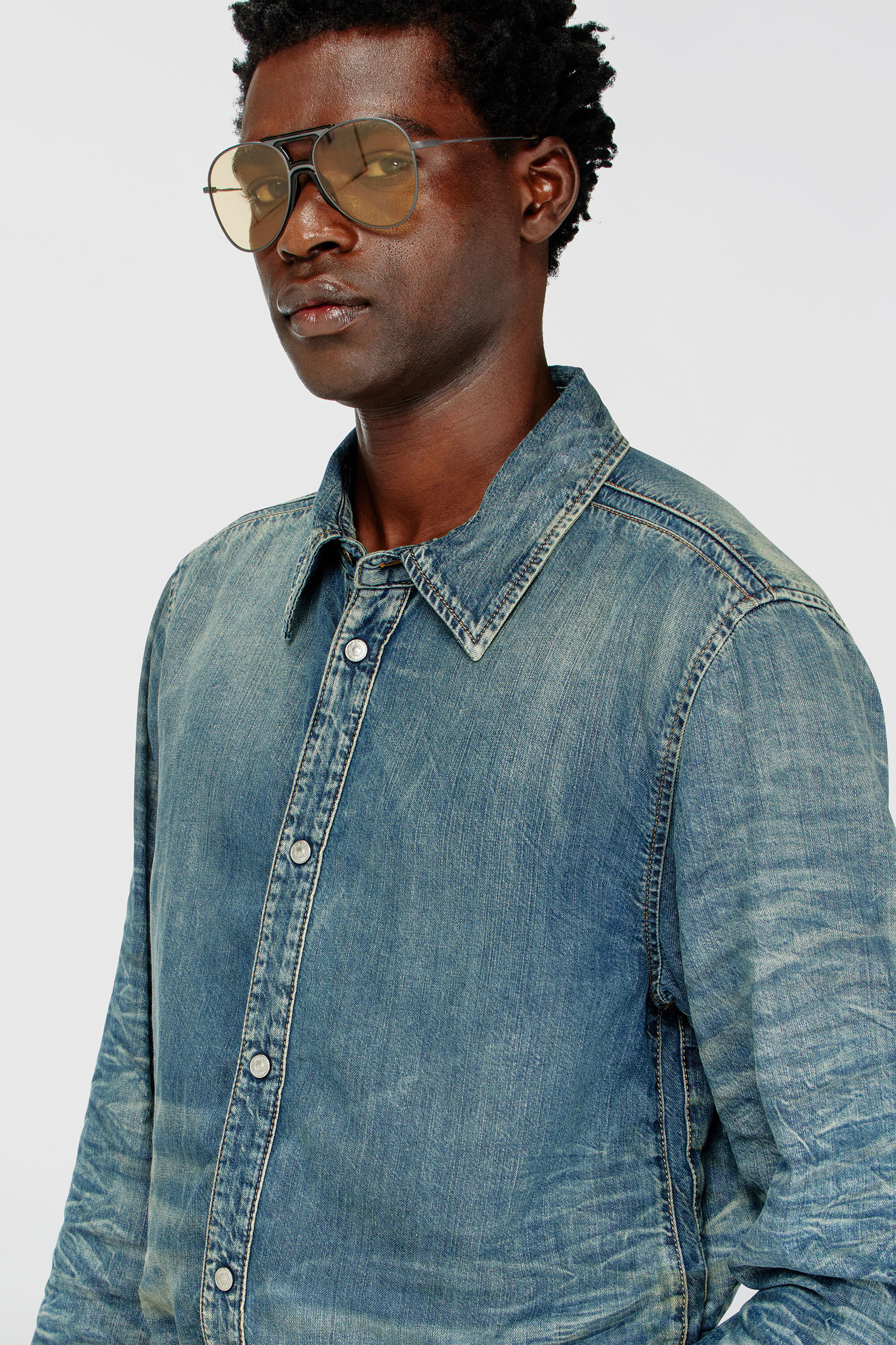 Diesel - D-SYNAR-FSJ4, Man's Shirt in dirty-effect creased denim in Medium blue - 5