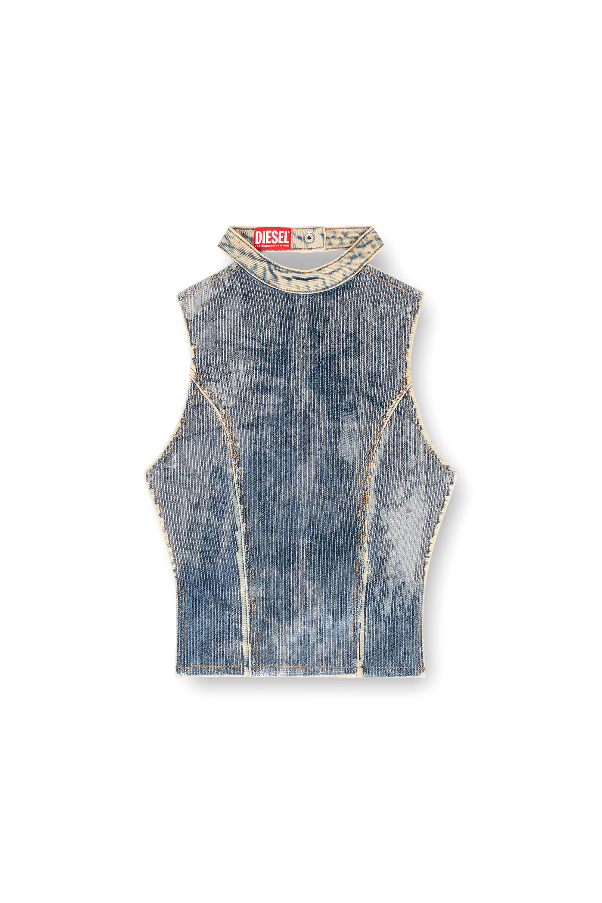 Diesel - DE-CAMY-S, Woman's Open-back top in sequined denim in Medium blue - 2