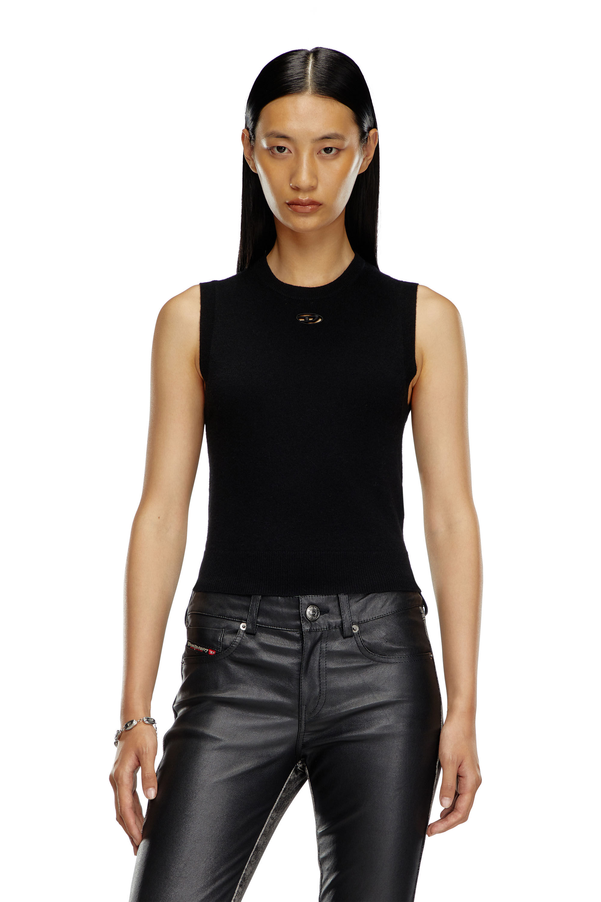 Diesel - M-ARGA-SL, Woman's Cropped vest in wool and cashmere knit in Black - 3