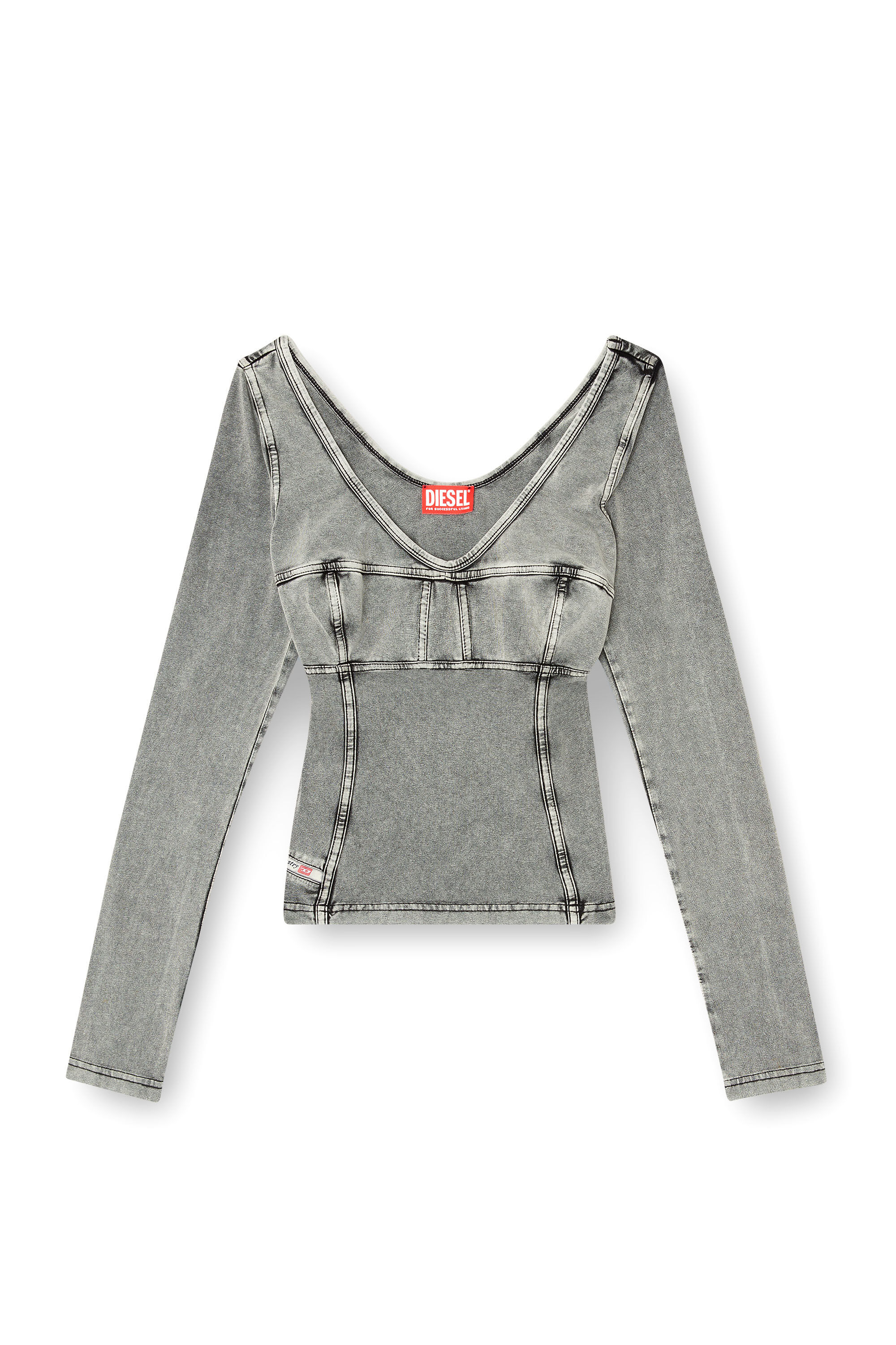 Diesel - T-ELIN, Woman's Long-sleeve top with denim effect in Grey - 2